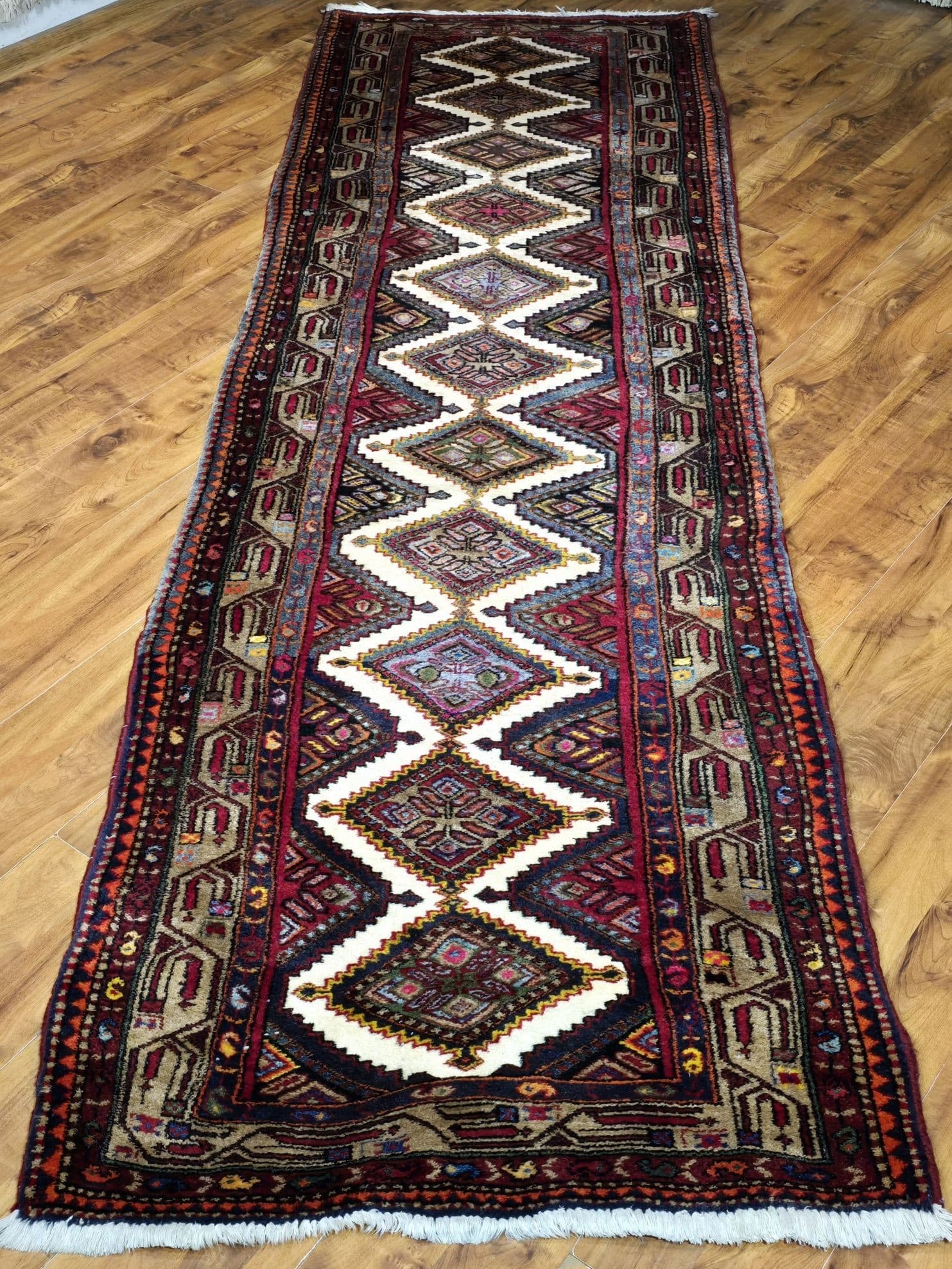 Chodnik Hamadan 90x300 cm, czerwony, wełna, Iran, początek XX w. - 396918