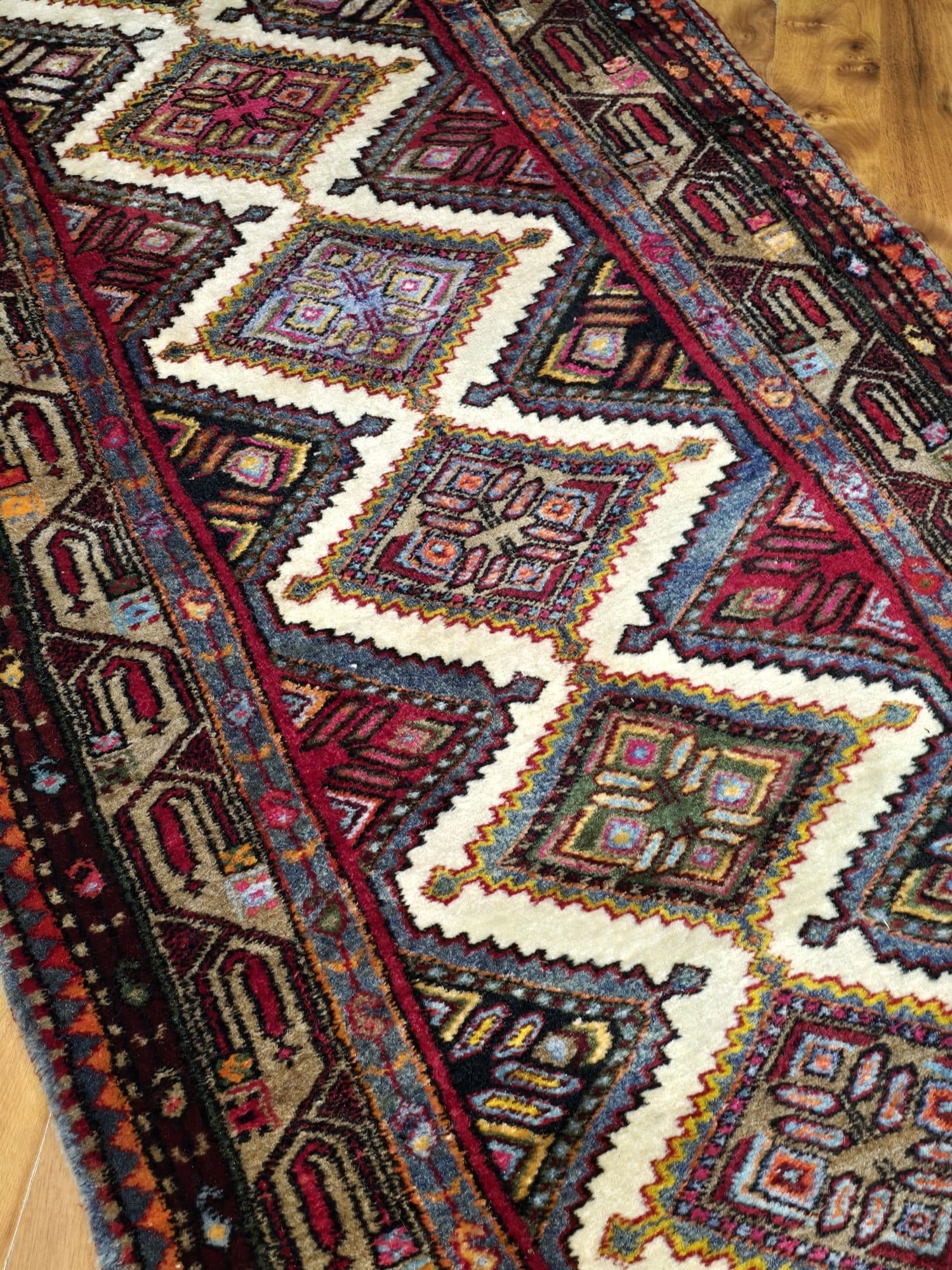 Chodnik Hamadan 90x300 cm, czerwony, wełna, Iran, początek XX w. - 396911