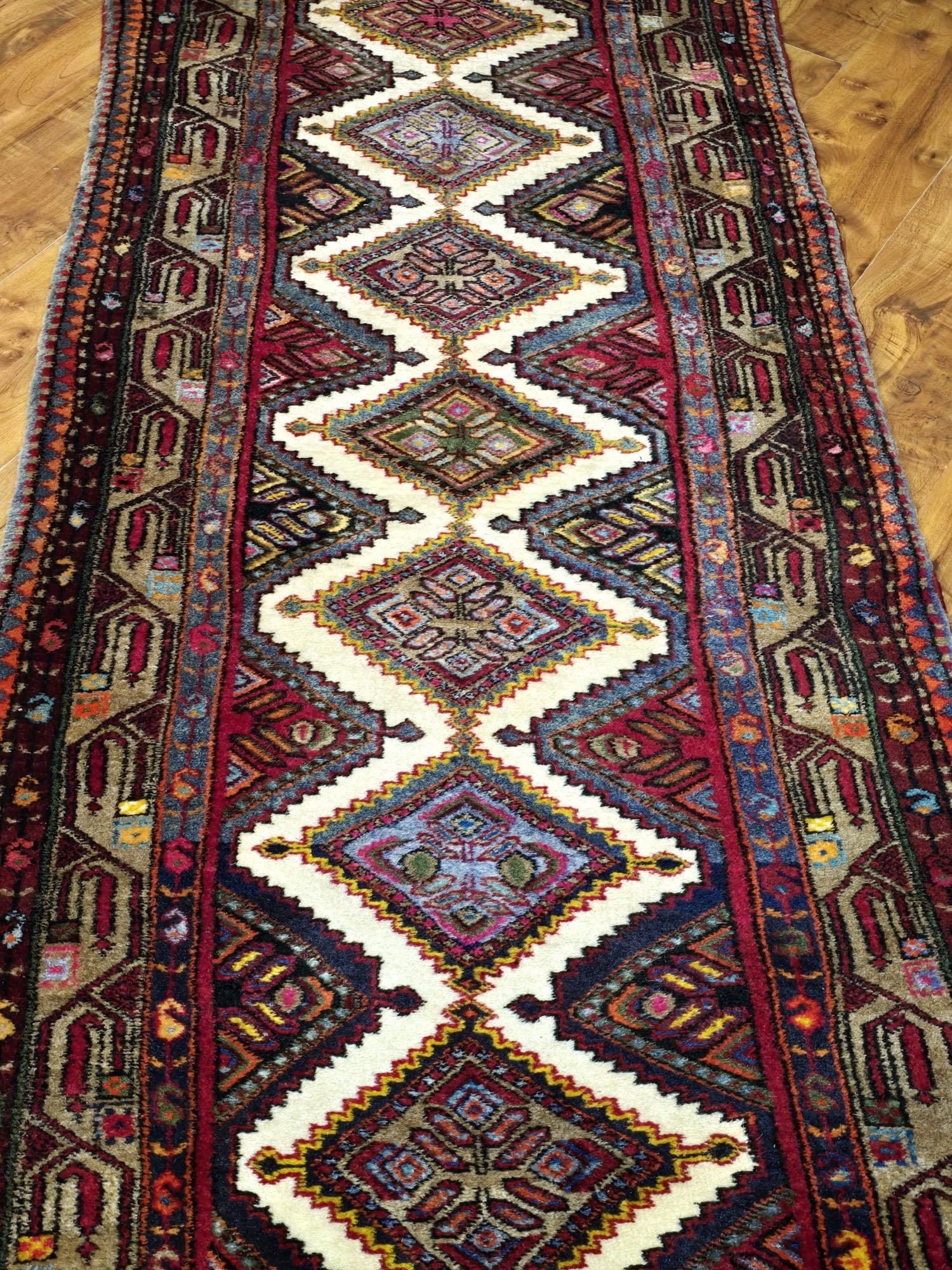 Chodnik Hamadan 90x300 cm, czerwony, wełna, Iran, początek XX w. - 396913