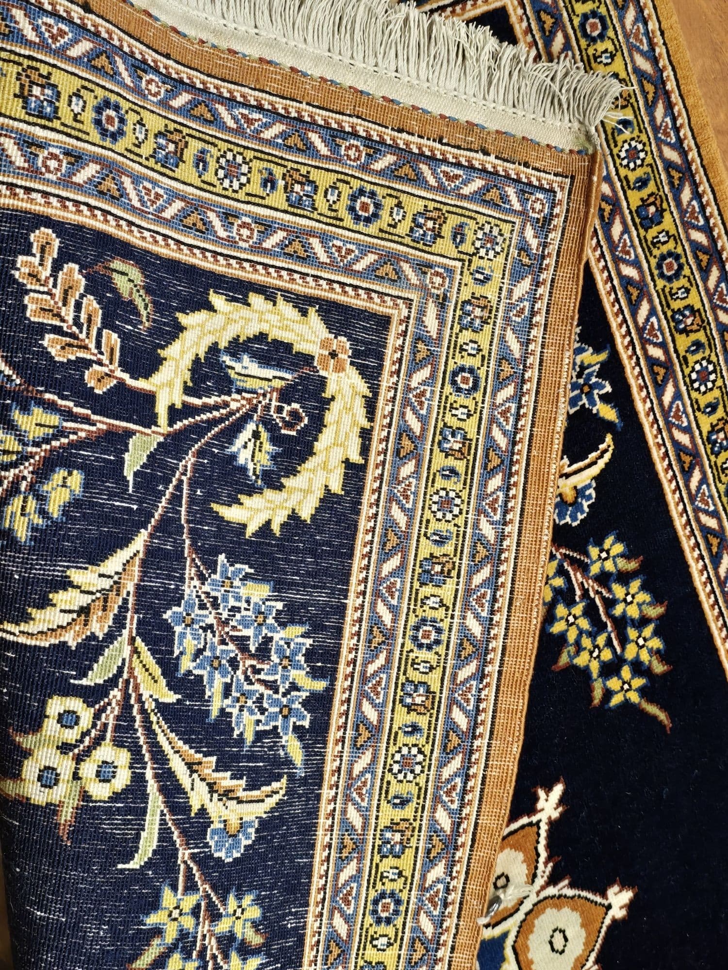 Dywan Qom 78x125 cm, niebieski złoty, wełna, Iran - 396942
