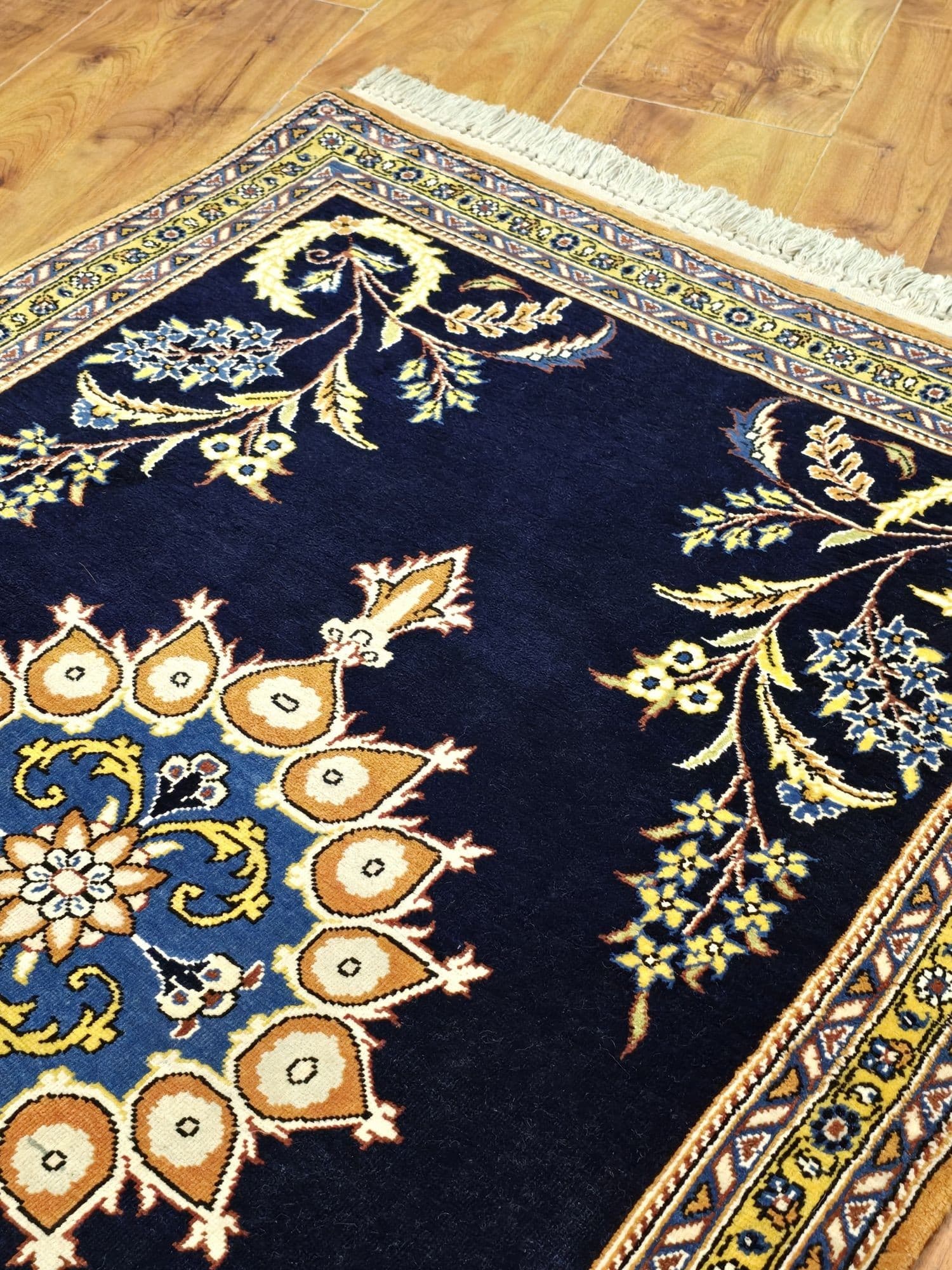 Dywan Qom 78x125 cm, niebieski złoty, wełna, Iran - 396938