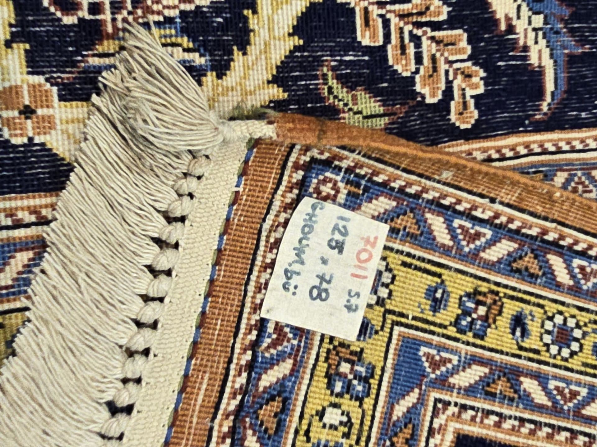 Dywan Qom 78x125 cm, niebieski złoty, wełna, Iran - 396941