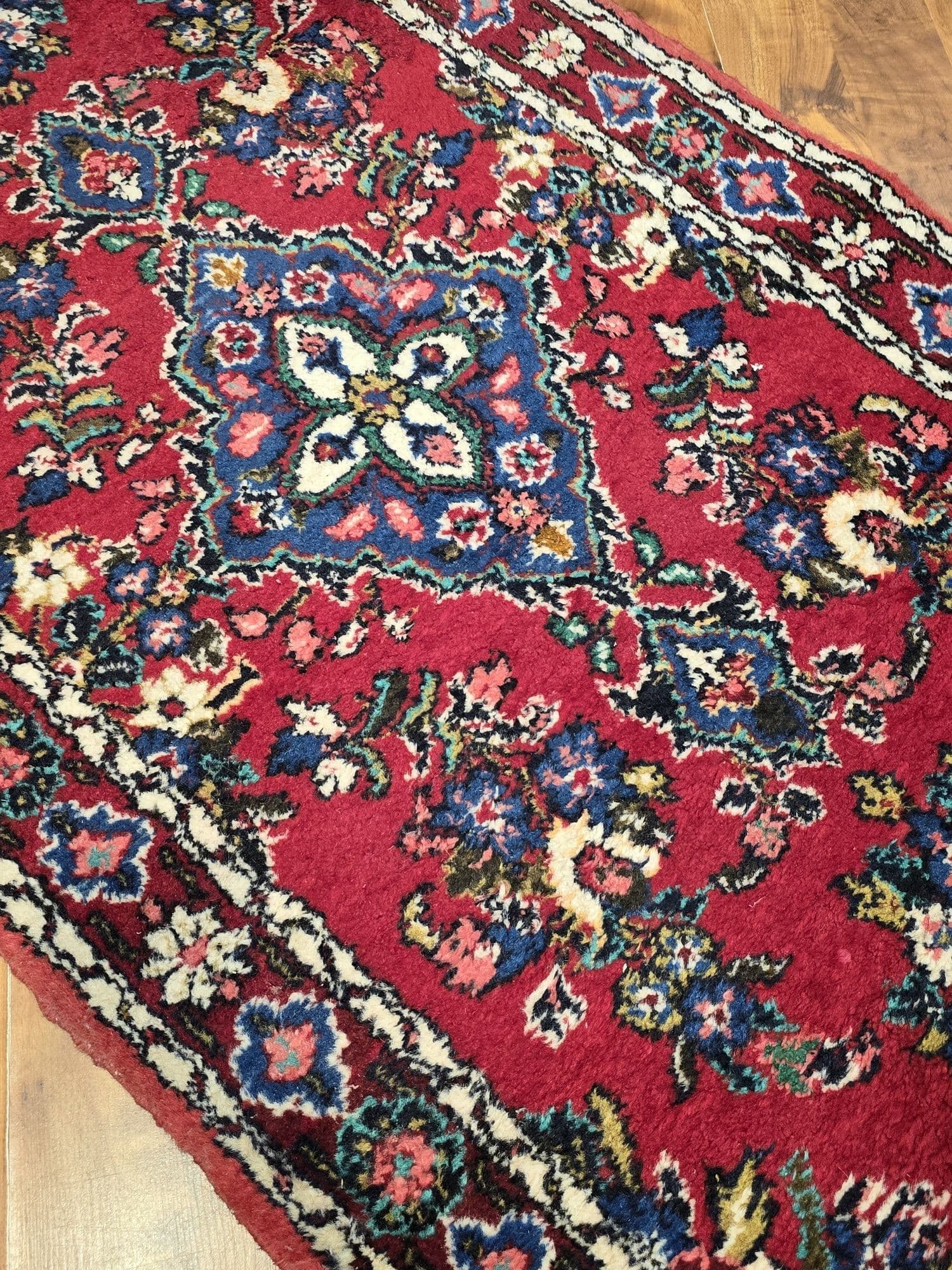 Chodnik Hamadan 400x86, czerwony niebieski biały żółty zielony, wełna, Iran - 396948