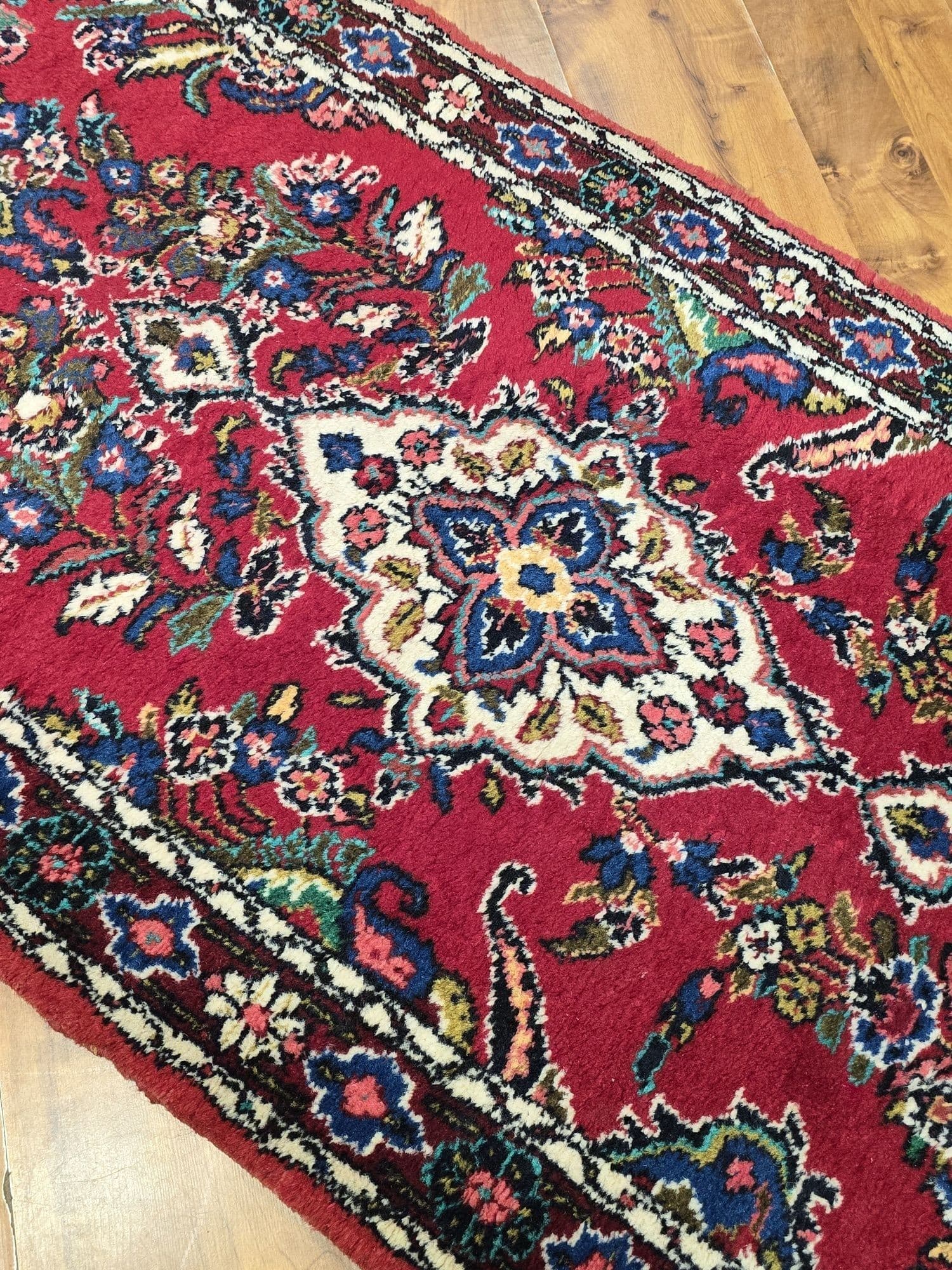 Chodnik Hamadan 400x86, czerwony niebieski biały żółty zielony, wełna, Iran - 396951