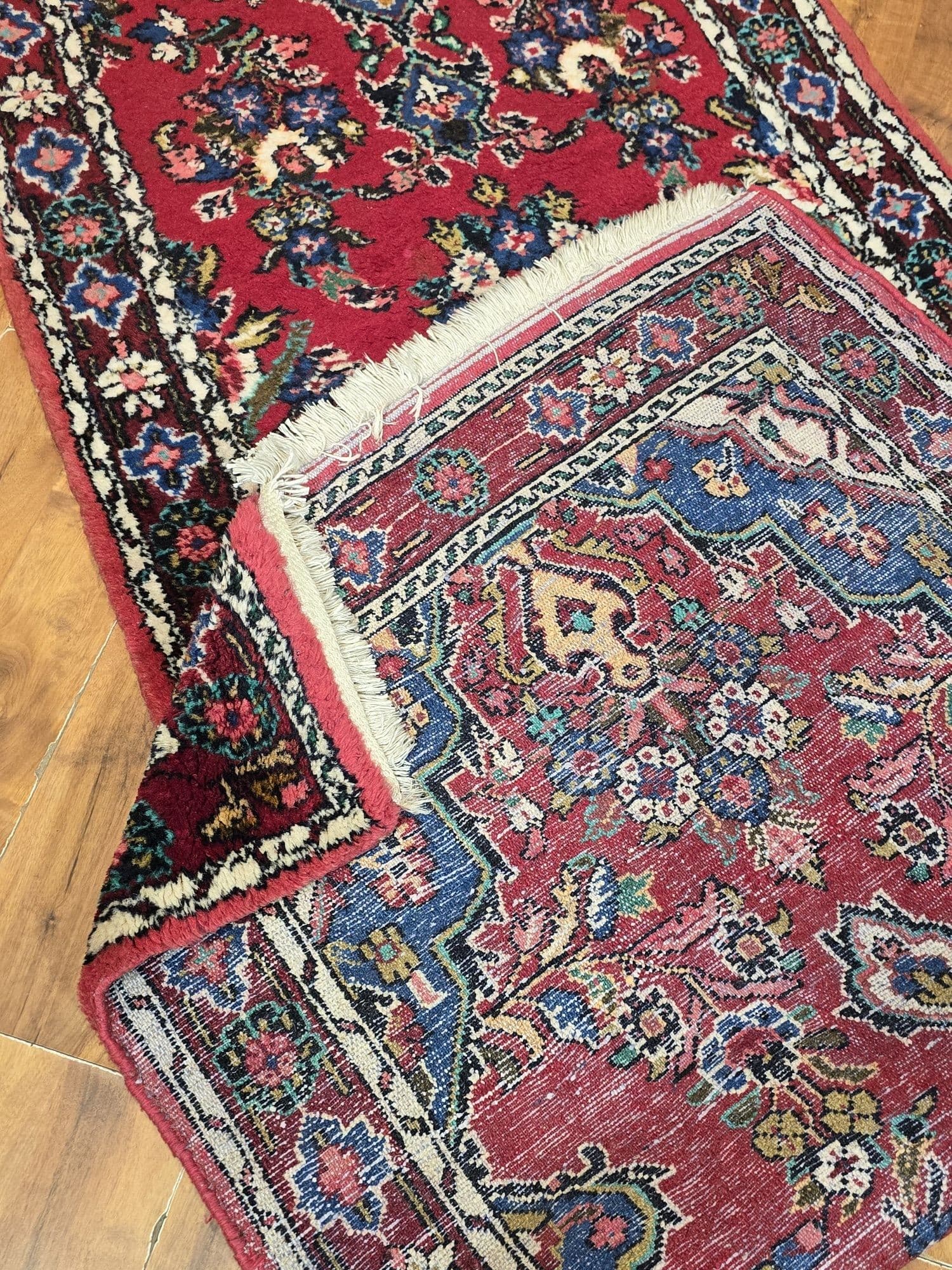 Chodnik Hamadan 400x86, czerwony niebieski biały żółty zielony, wełna, Iran - 396952