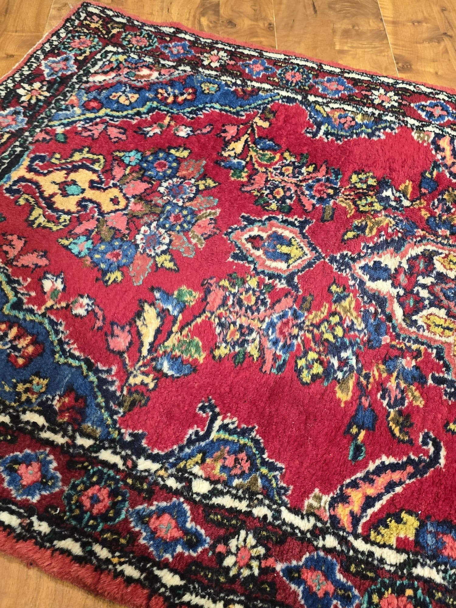 Chodnik Hamadan 400x86, czerwony niebieski biały żółty zielony, wełna, Iran - 396953