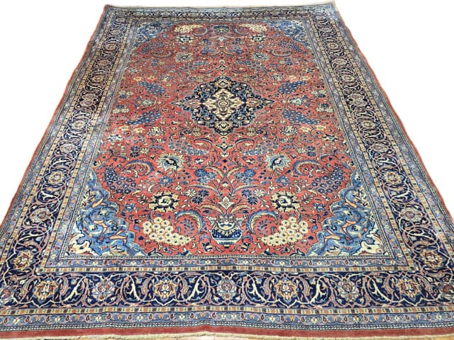 Dywan Sarough Mahal, 240x350 cm, czerwony niebieski, wełna, Iran, początek XX w. - WYMIARY