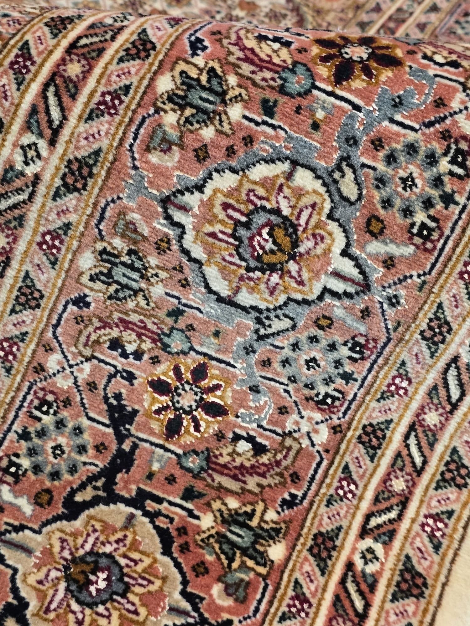 Dywan Tabriz 50 Raj Mahi, beżowy różowy brązowy szary niebieski, wełna, Iran, 155x210 cm - 396976