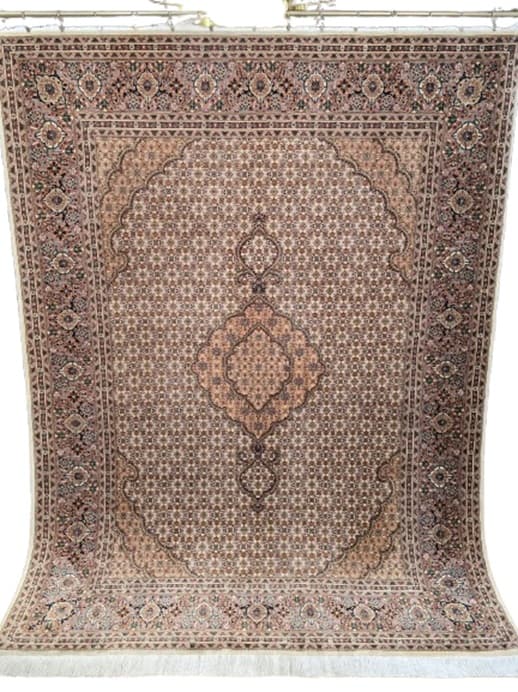 Dywan Tabriz 50 Raj Mahi, beżowy różowy brązowy szary niebieski, wełna, Iran, 155x210 cm