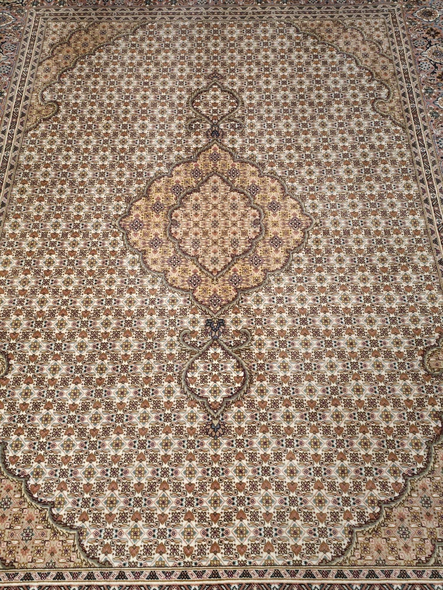 Dywan Tabriz 50 Raj Mahi, beżowy różowy brązowy szary niebieski, wełna, Iran, 155x210 cm - 396974