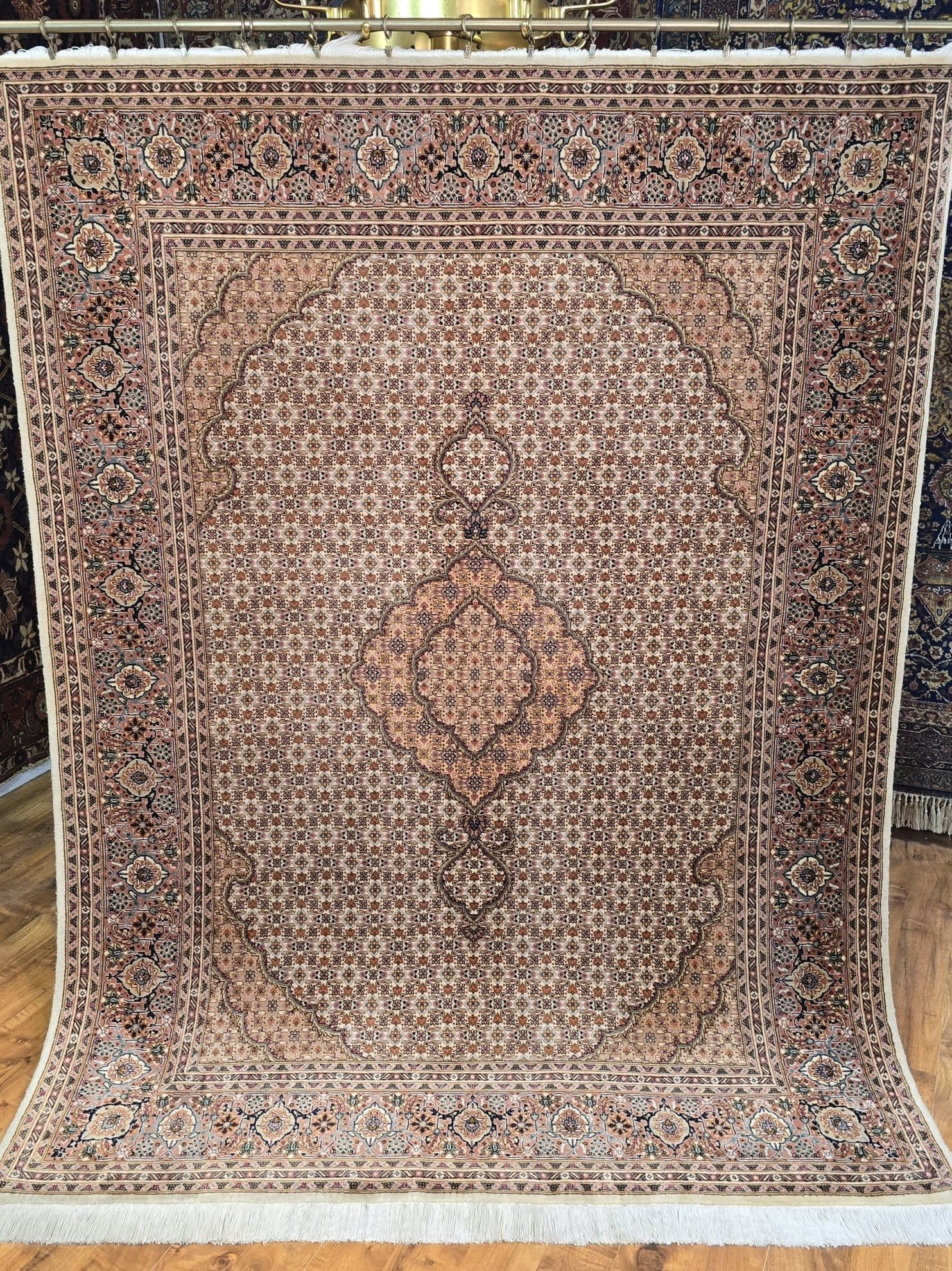 Dywan Tabriz 50 Raj Mahi, beżowy różowy brązowy szary niebieski, wełna, Iran, 155x210 cm - 396981