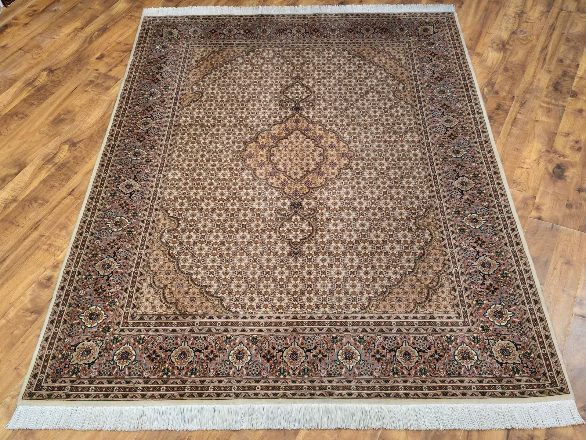 Dywan Tabriz 50 Raj Mahi, beżowy różowy brązowy szary niebieski, wełna, Iran, 155x210 cm - 396980