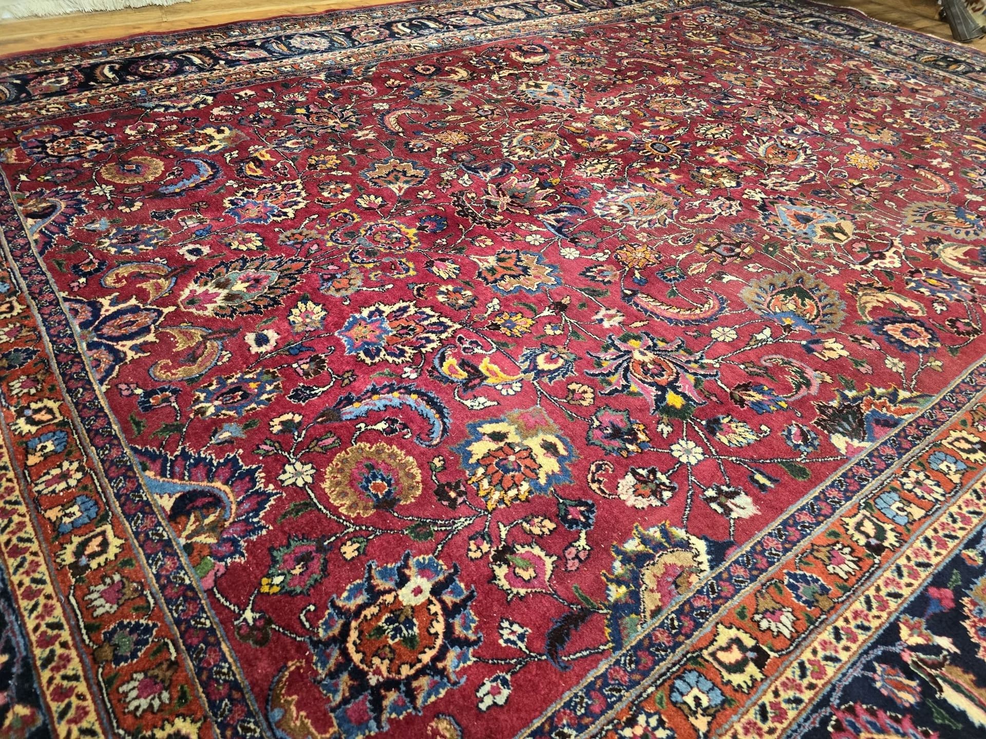 Dywan Meshed, 300x390 cm, czerwony niebieski, wełna, Iran, lata 40. - 396989
