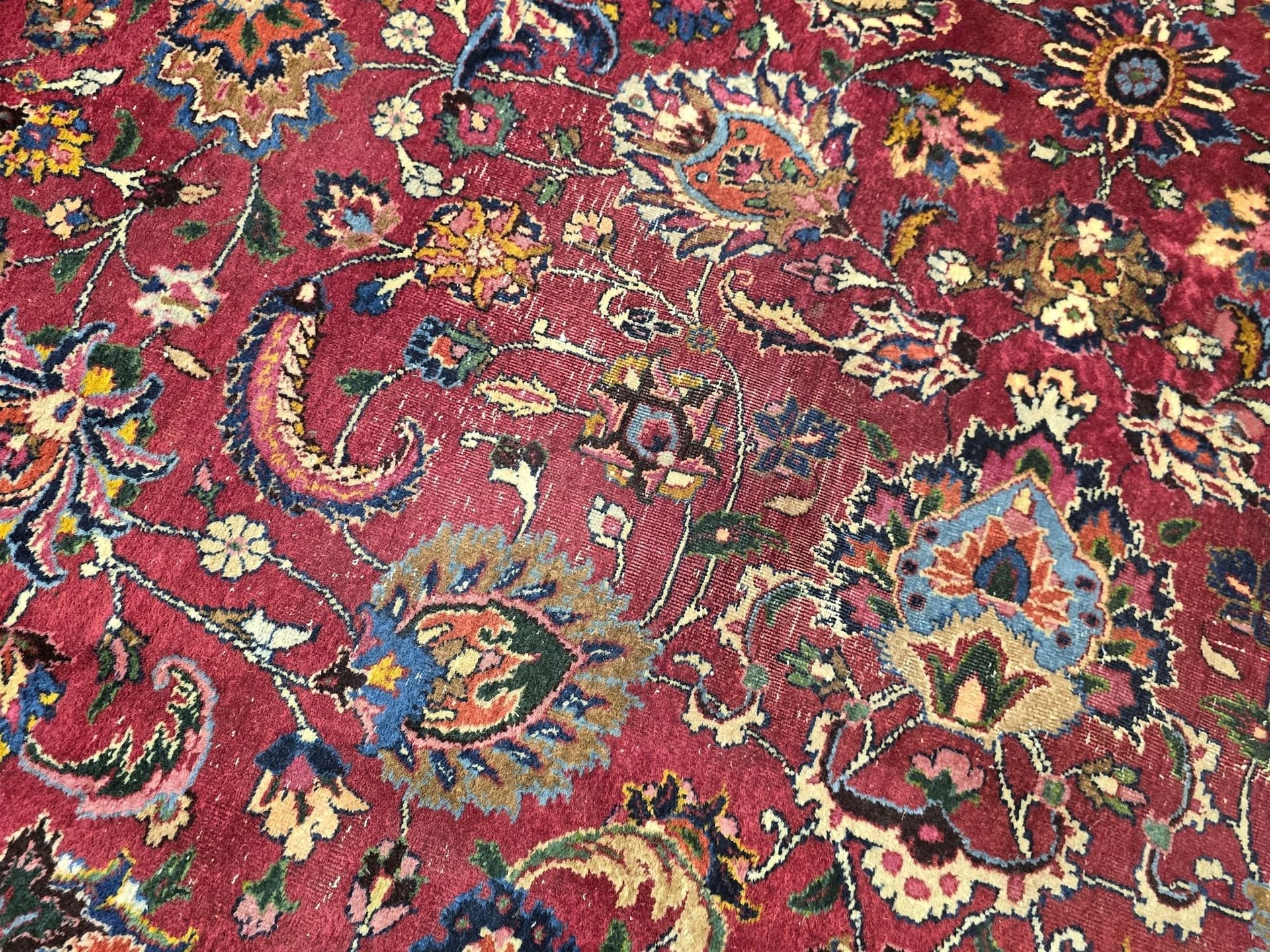 Dywan Meshed, 300x390 cm, czerwony niebieski, wełna, Iran, lata 40. - 396986