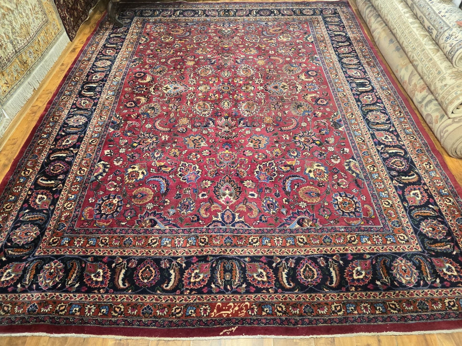 Dywan Meshed, 300x390 cm, czerwony niebieski, wełna, Iran, lata 40. - 396990