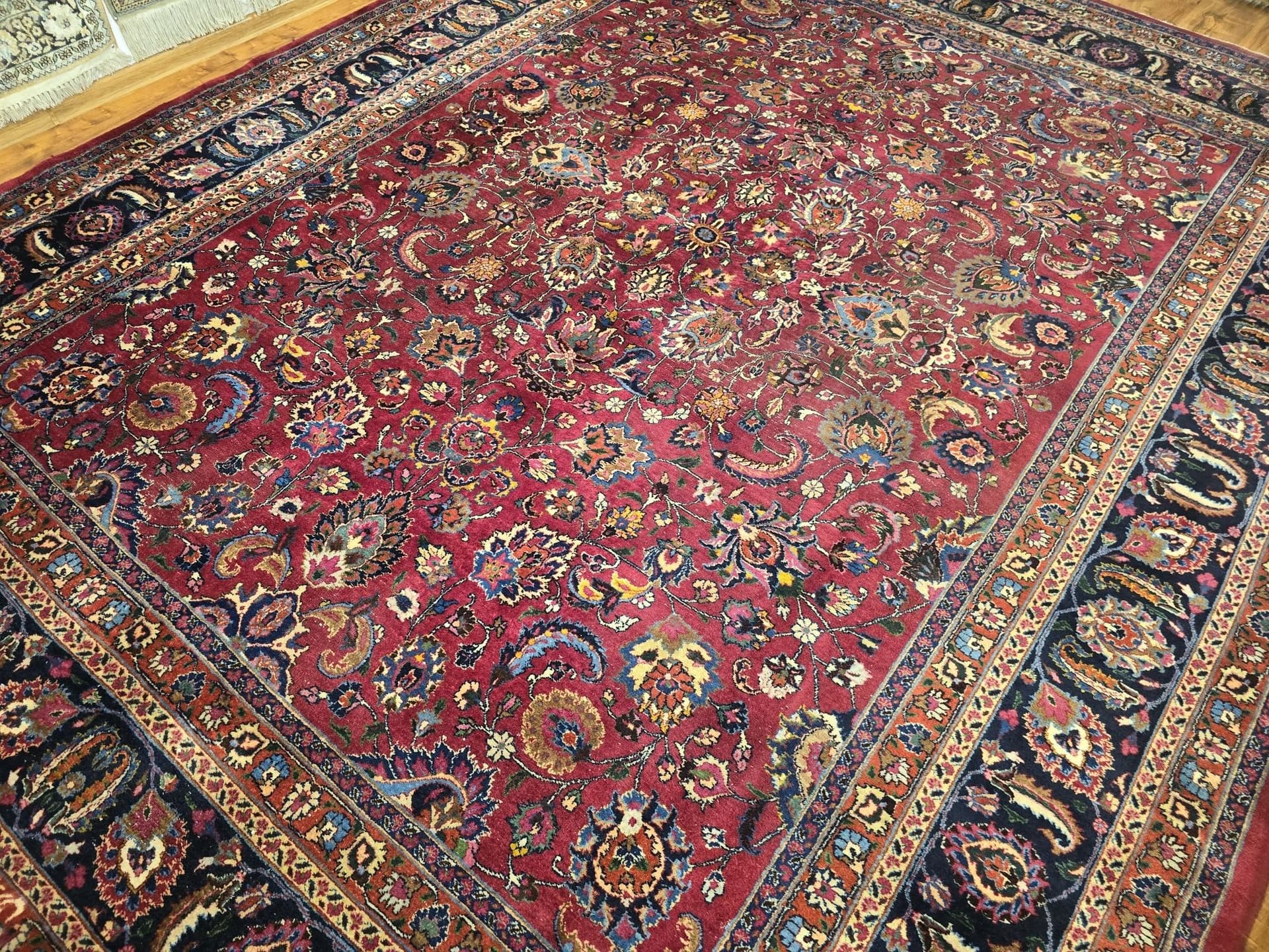 Dywan Meshed, 300x390 cm, czerwony niebieski, wełna, Iran, lata 40. - 396985