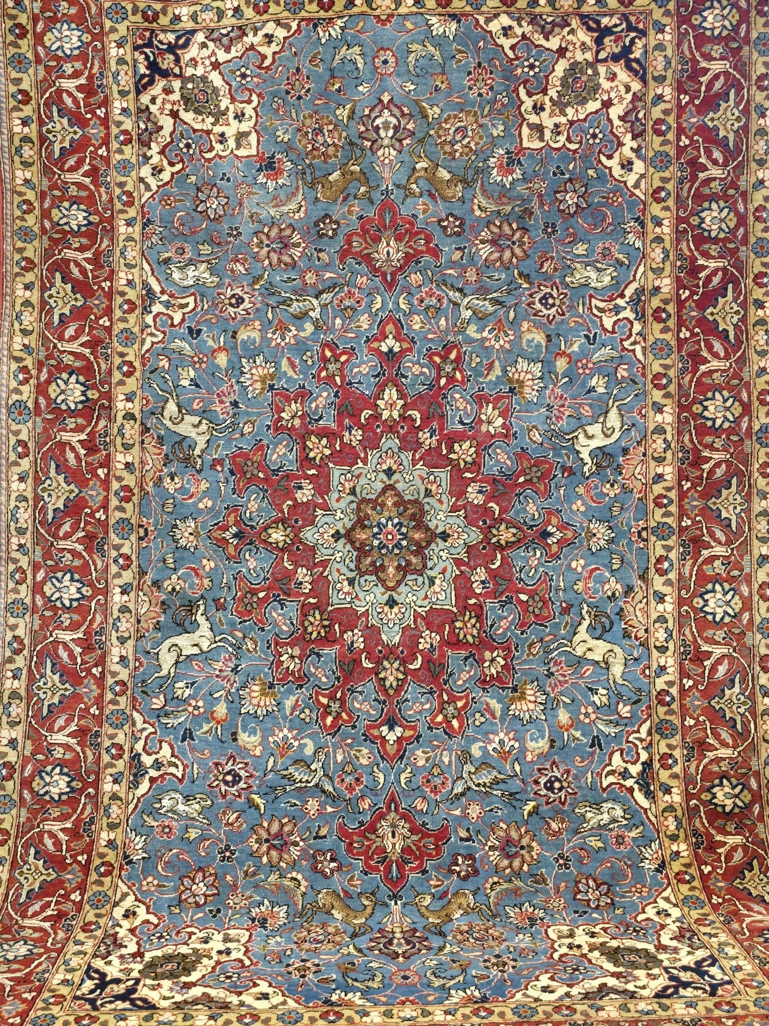 Dywan Isfahan 133x220 cm, niebieski czerwony, wełna jedwab, Iran, lata 50. - 397020