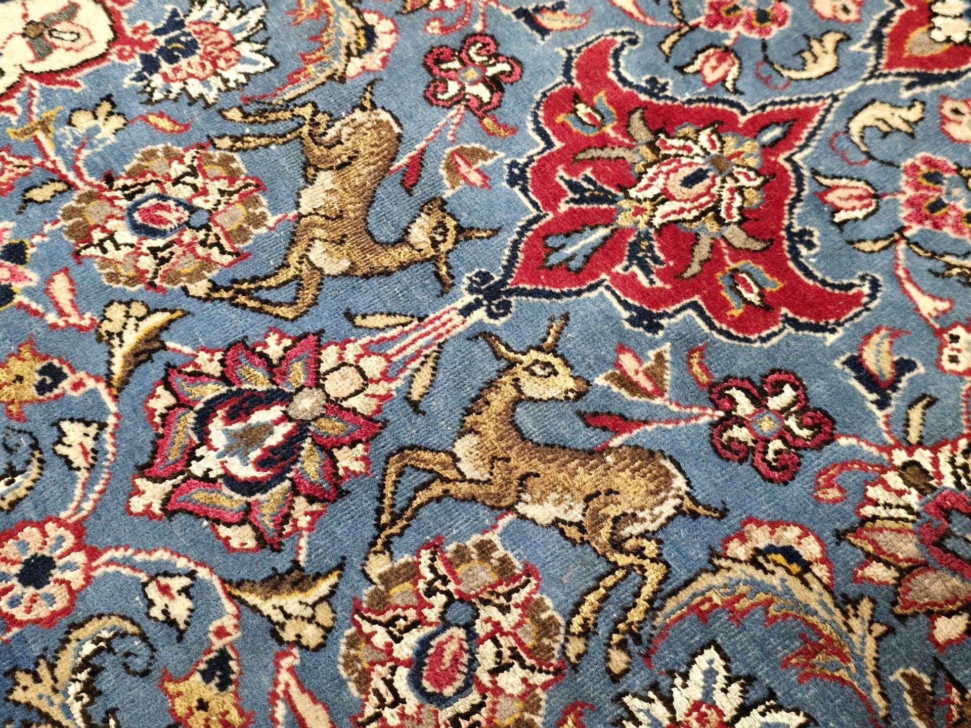 Dywan Isfahan 133x220 cm, niebieski czerwony, wełna jedwab, Iran, lata 50. - 397021
