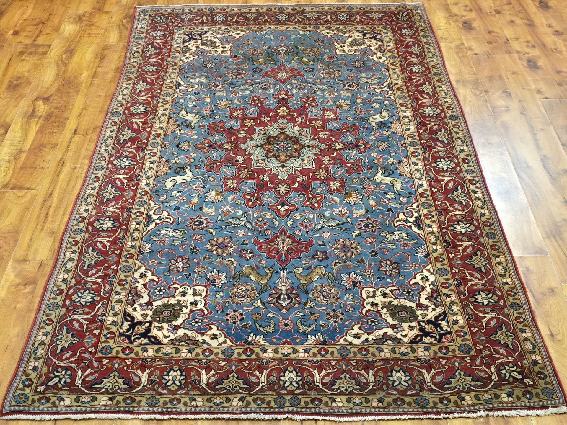 Dywan Isfahan 133x220 cm, niebieski czerwony, wełna jedwab, Iran, lata 50. - 397022