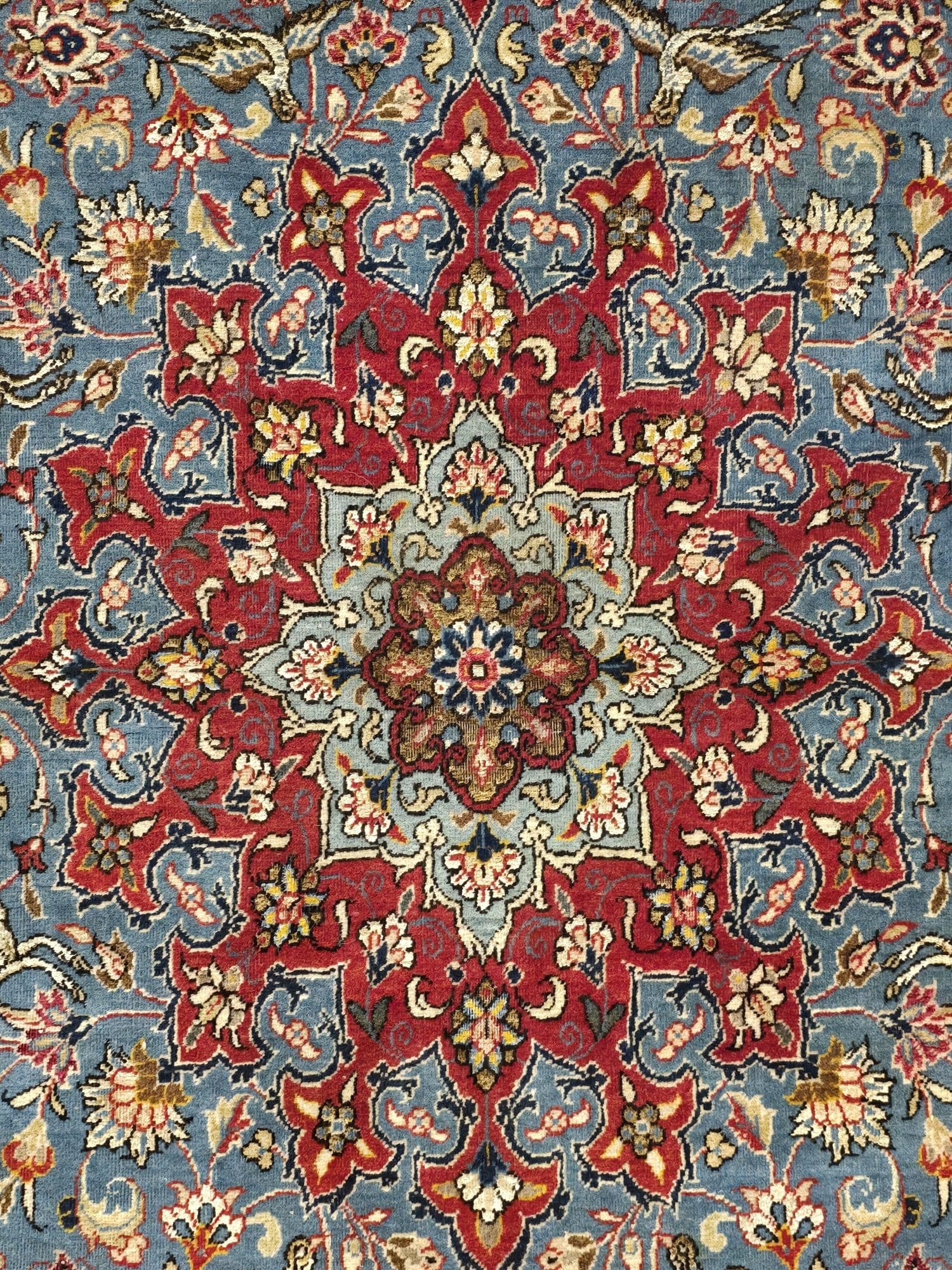 Dywan Isfahan 133x220 cm, niebieski czerwony, wełna jedwab, Iran, lata 50. - 397023