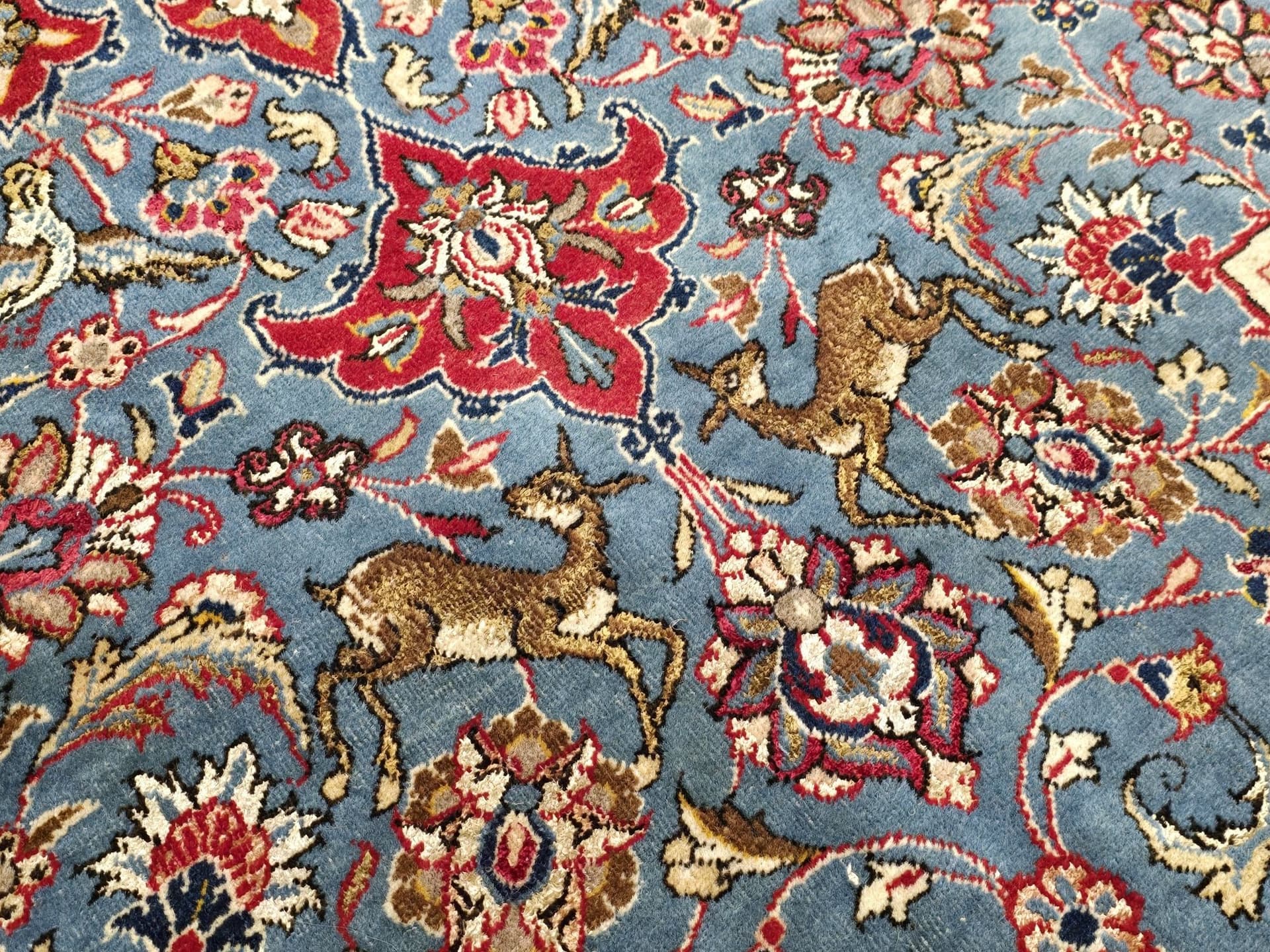 Dywan Isfahan 133x220 cm, niebieski czerwony, wełna jedwab, Iran, lata 50. - 397026