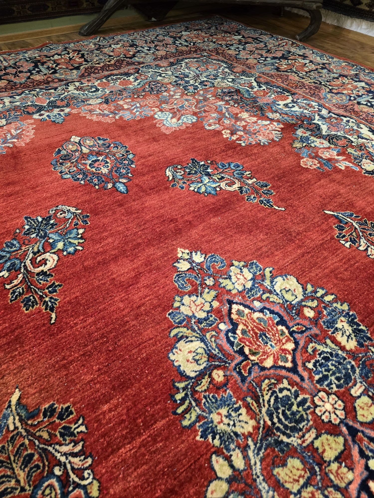 Dywan perski Sarough Mahal 535x315 cm, czerwony niebieski biały żółty zielony różowy, wełna, Iran, lata 30. - 397029
