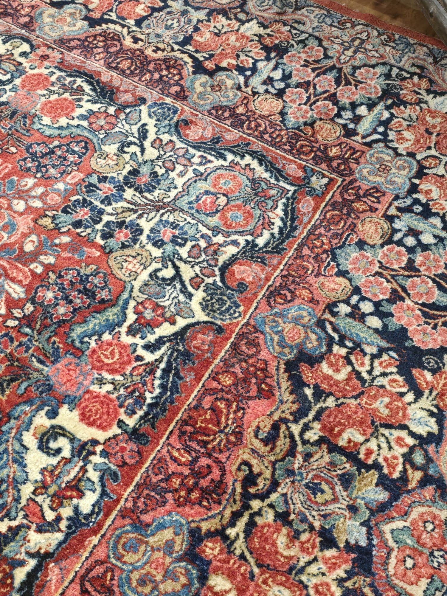 Dywan perski Sarough Mahal 535x315 cm, czerwony niebieski biały żółty zielony różowy, wełna, Iran, lata 30. - 397034