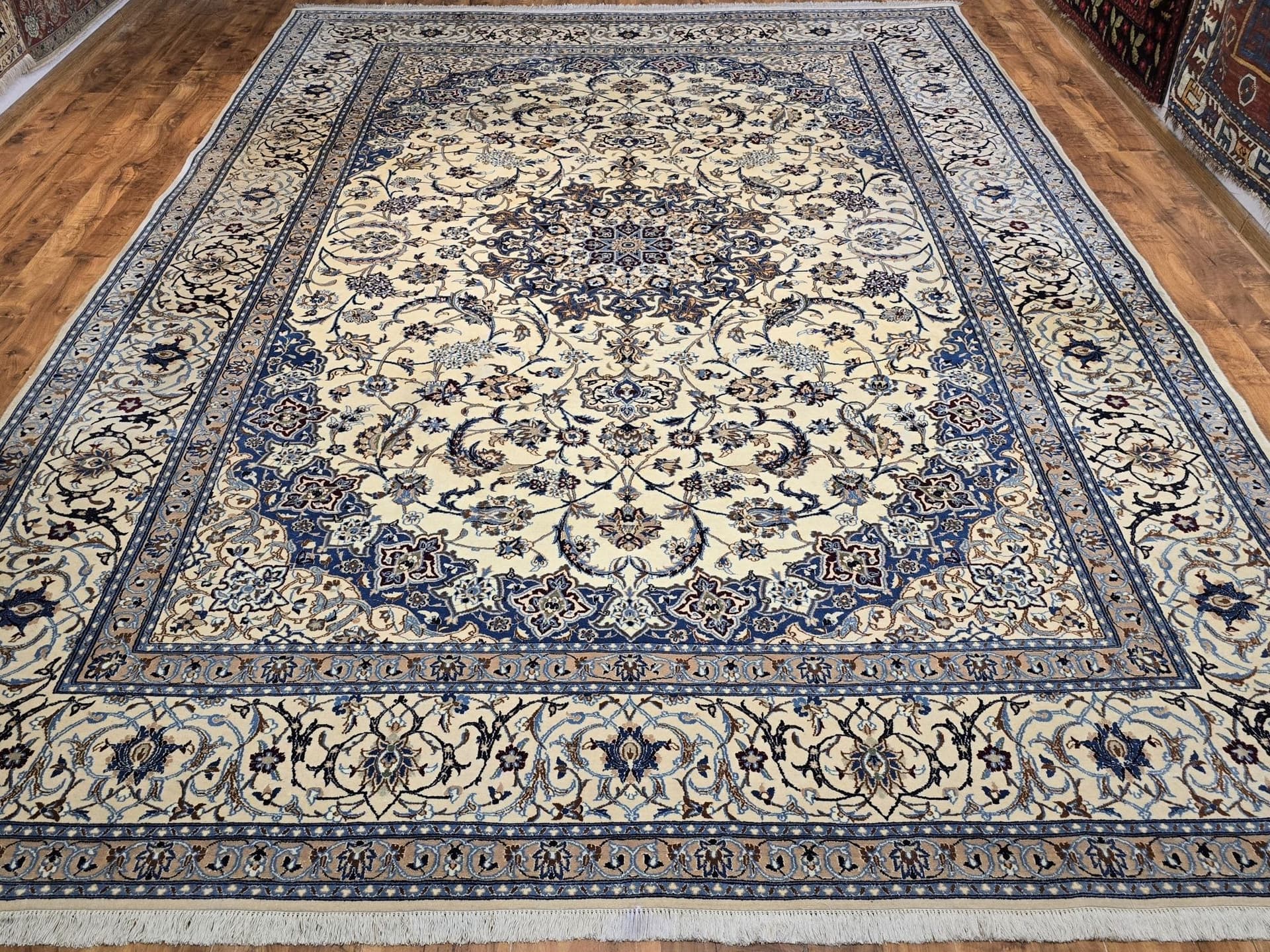 Dywan Nain 9 la, 260x370 cm, beżowy niebieski szary czerwony, wełna jedwab, Iran, początek XX w. - 397045