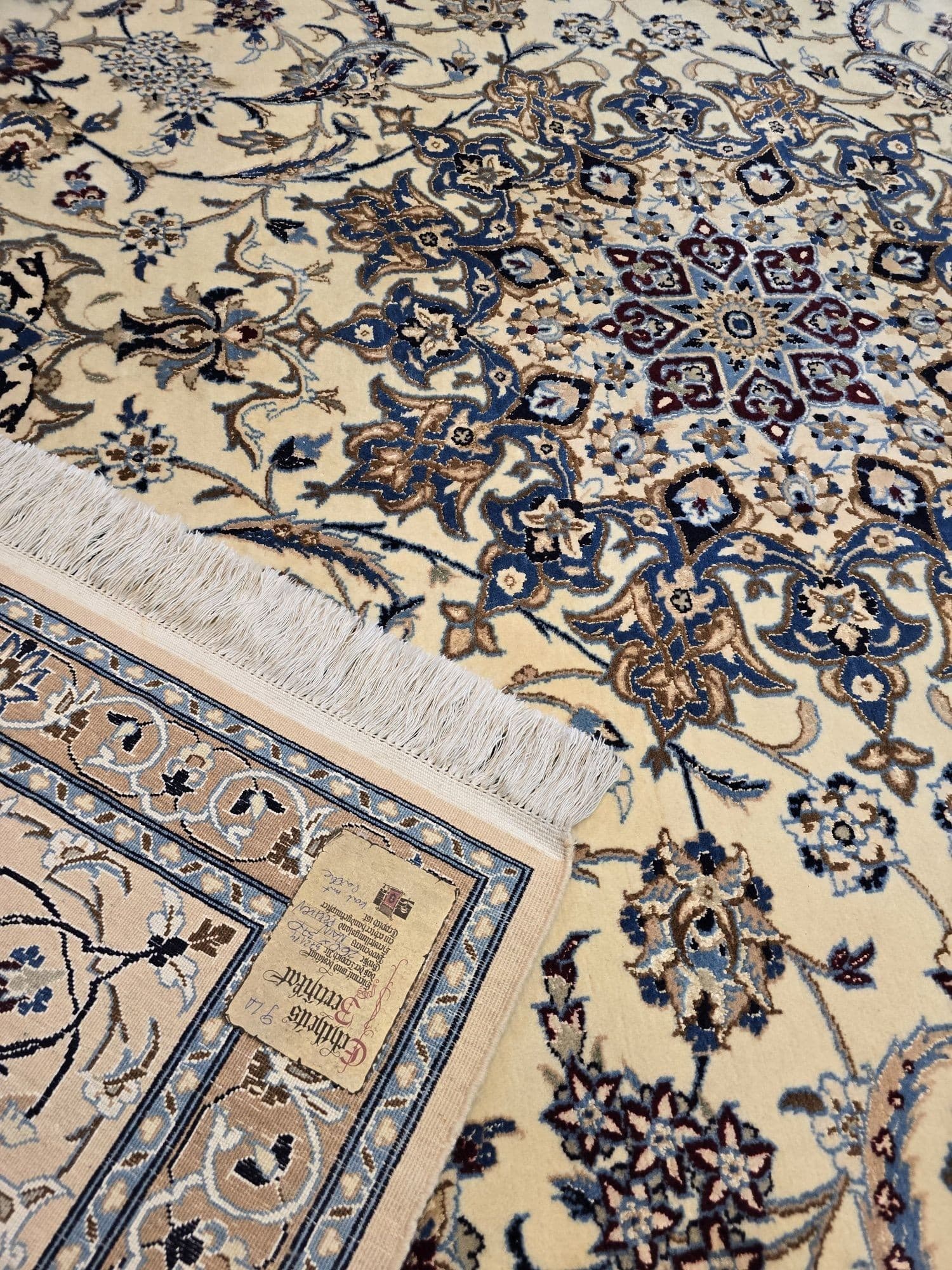 Dywan Nain 9 la, 260x370 cm, beżowy niebieski szary czerwony, wełna jedwab, Iran, początek XX w. - 397040
