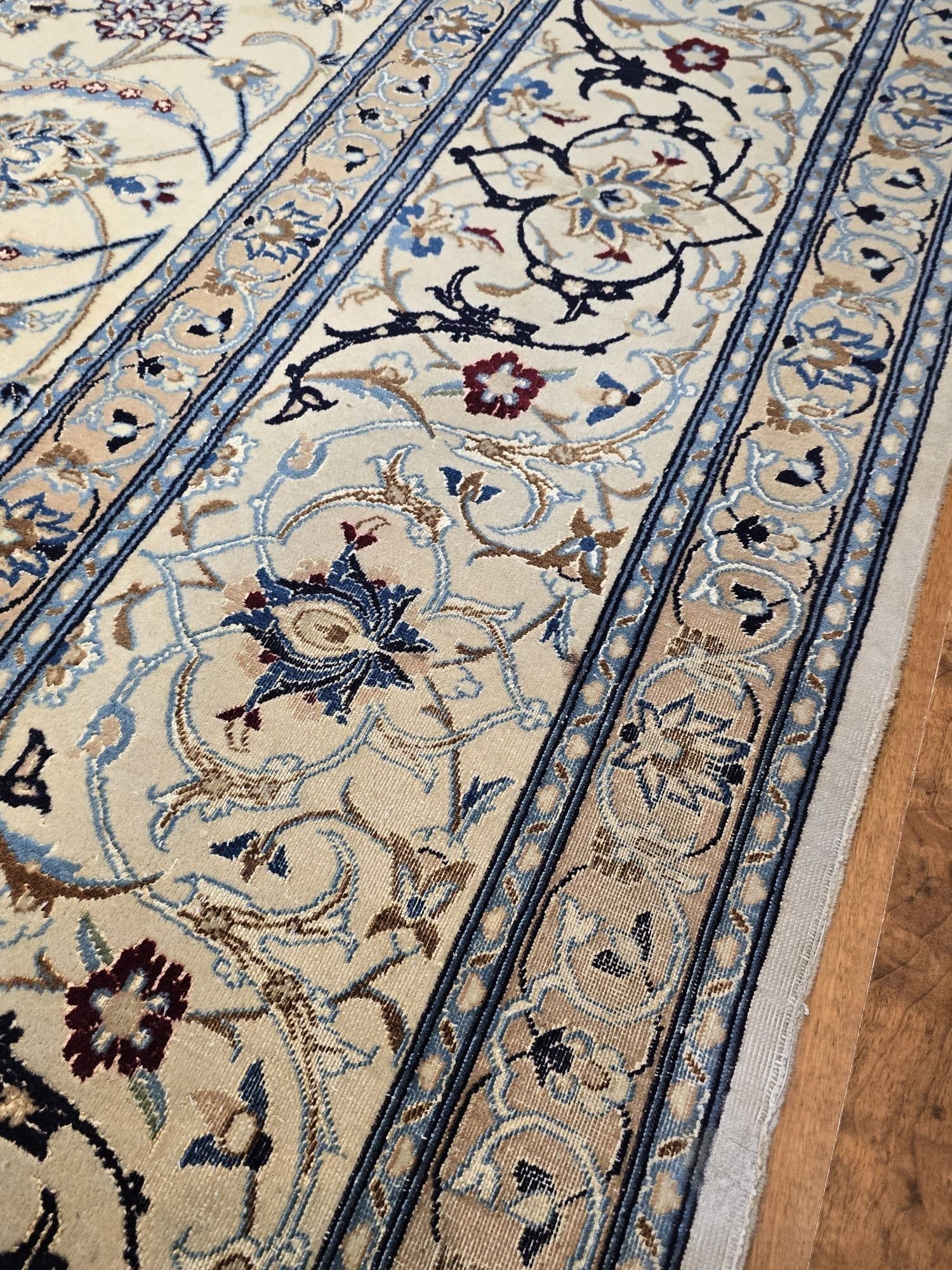 Dywan Nain 9 la, 260x370 cm, beżowy niebieski szary czerwony, wełna jedwab, Iran, początek XX w. - 397041