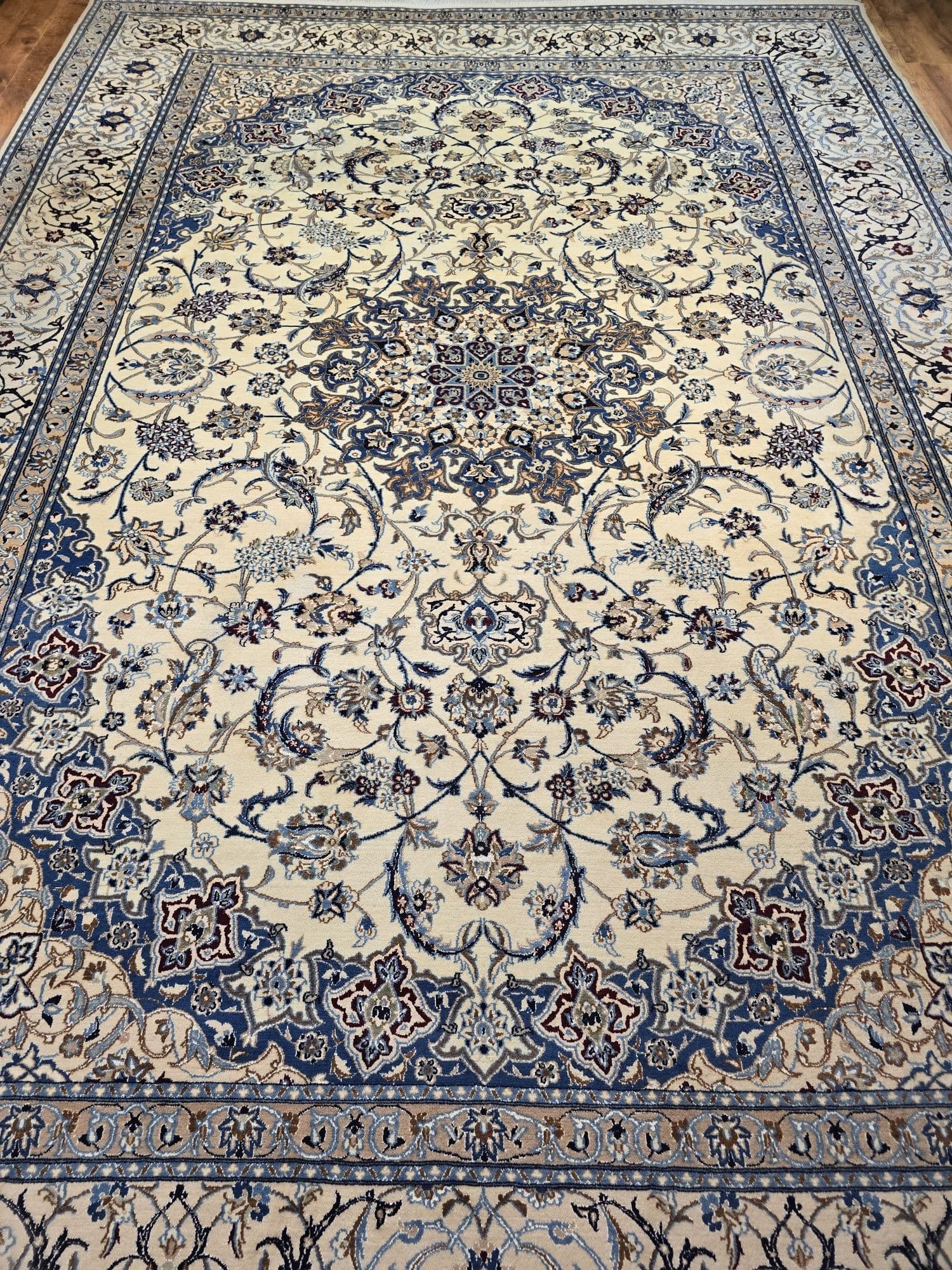Dywan Nain 9 la, 260x370 cm, beżowy niebieski szary czerwony, wełna jedwab, Iran, początek XX w. - 397038