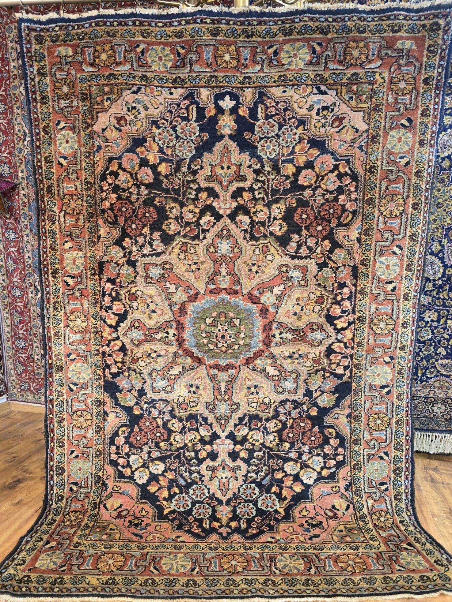 Dywan Malayer Savad-Shahr 130x205 cm, niebieski czerwony zielony biały złoty różowy, wełna, Iran, początek XX w. - 397054