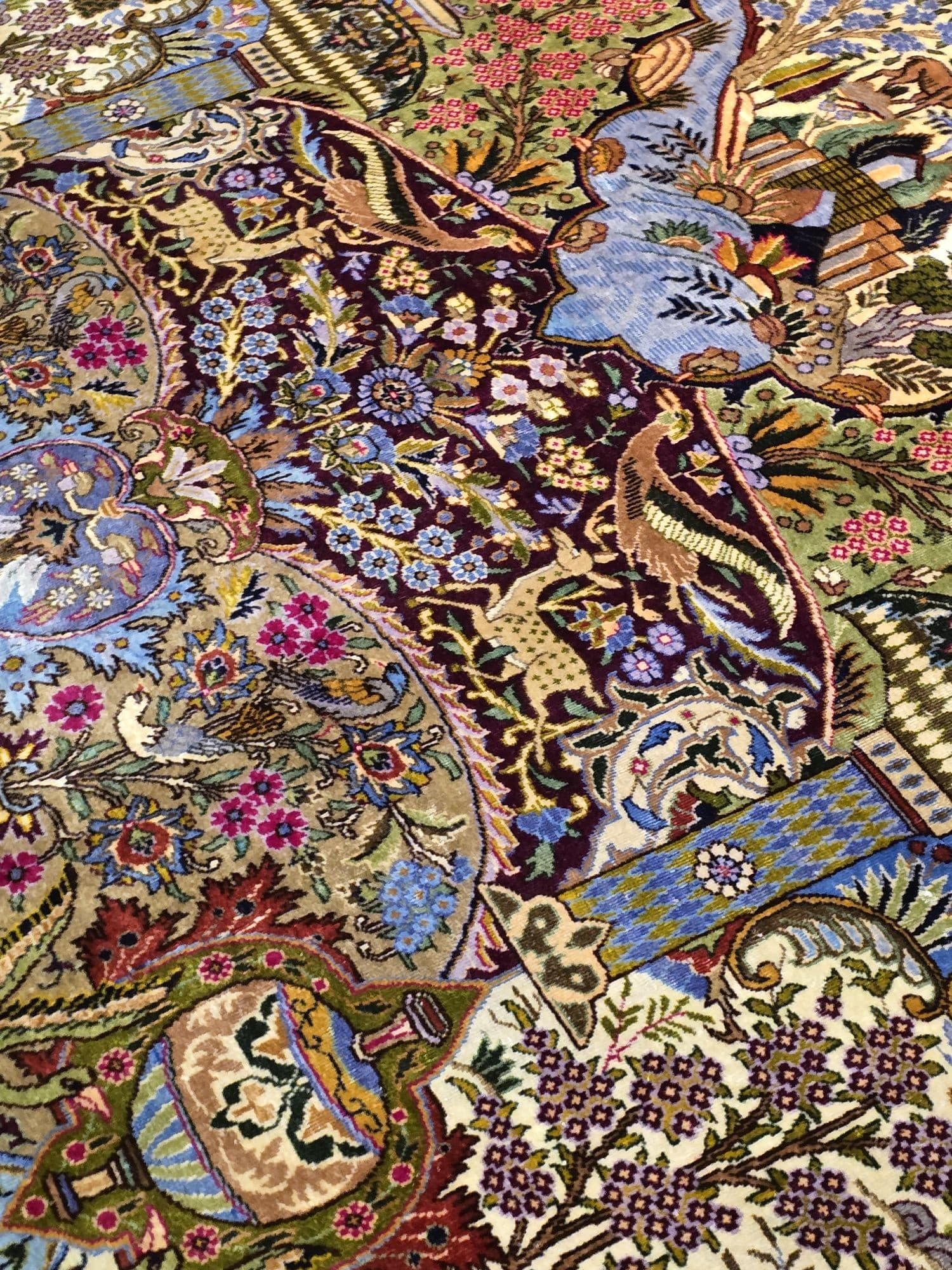 Dywan Kashmar Zirkhaki 300x390 cm, niebieski czerwony zielony złoty biały różowy, wełna bawełna, Iran, lata 40. - 397060