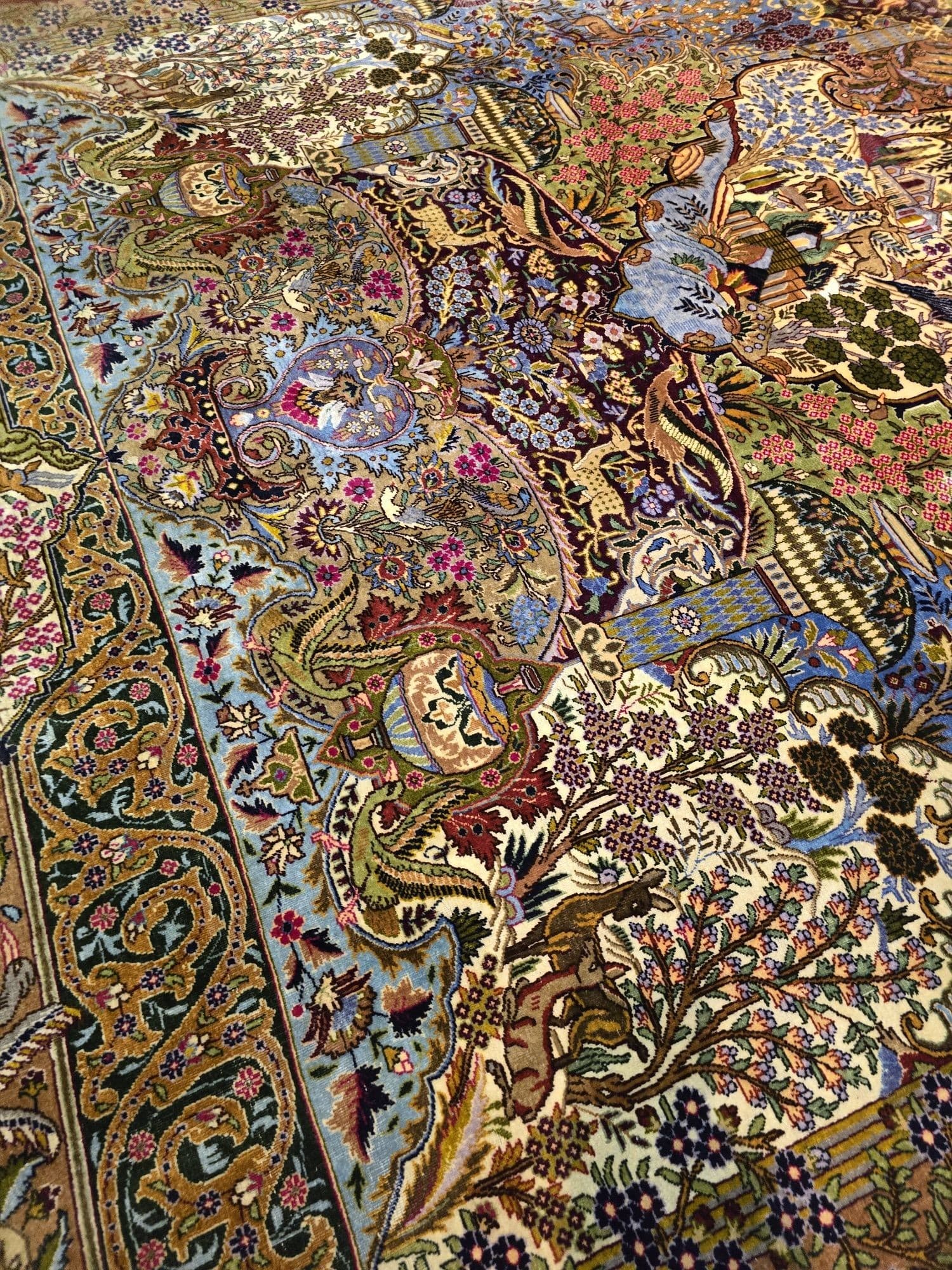 Dywan Kashmar Zirkhaki 300x390 cm, niebieski czerwony zielony złoty biały różowy, wełna bawełna, Iran, lata 40. - 397057