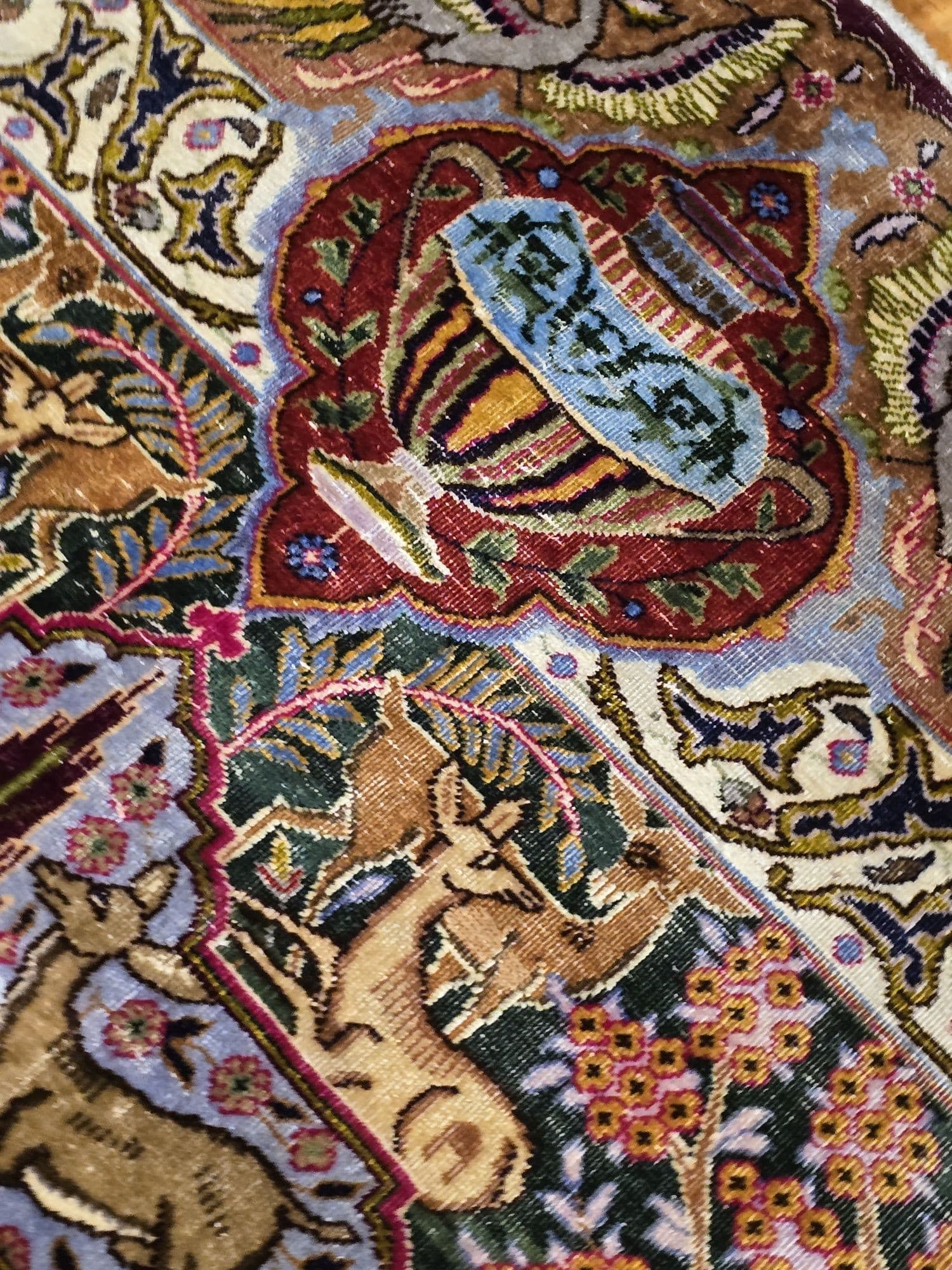 Dywan Kashmar Zirkhaki 300x390 cm, niebieski czerwony zielony złoty biały różowy, wełna bawełna, Iran, lata 40. - 397059