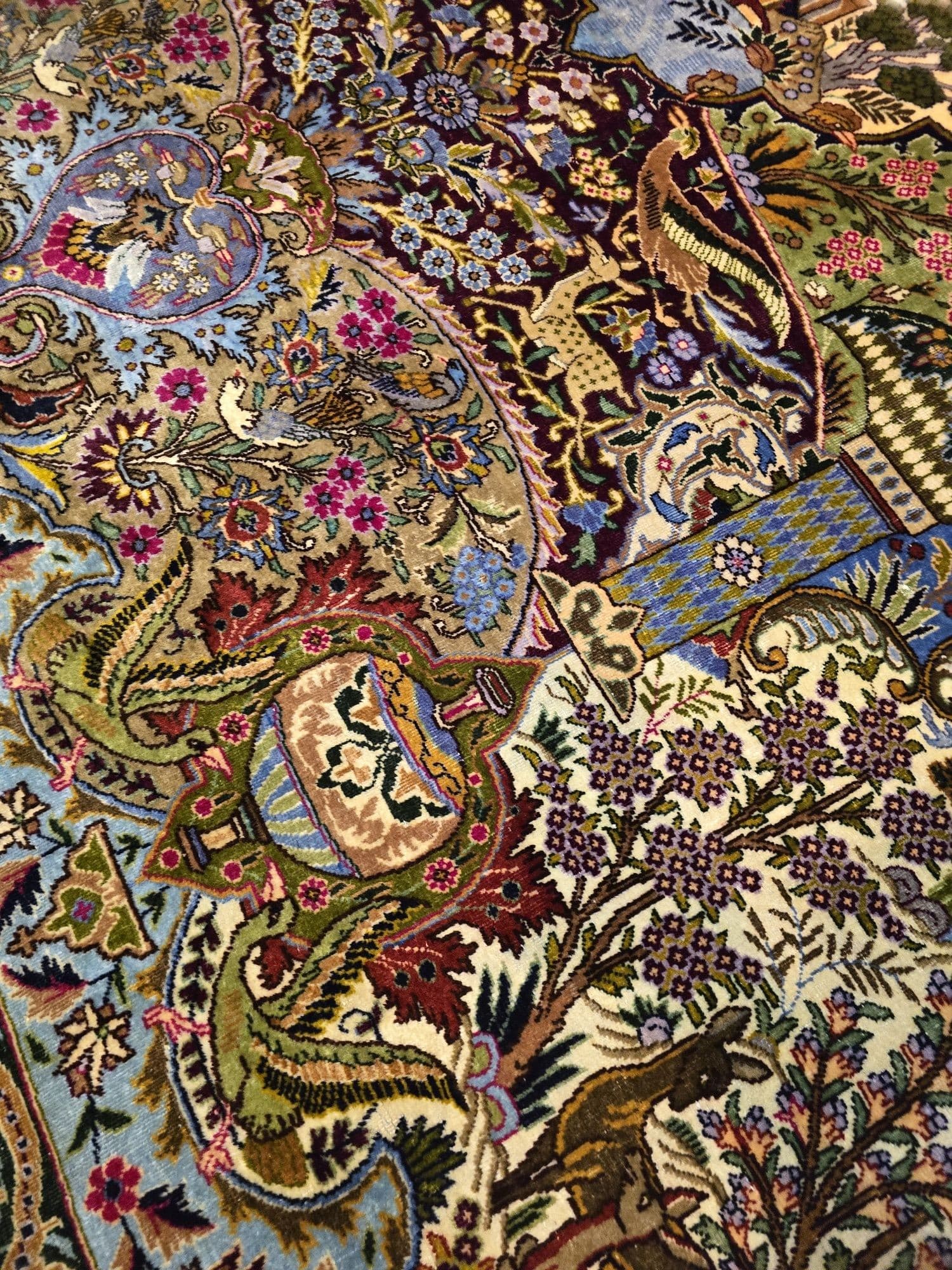 Dywan Kashmar Zirkhaki 300x390 cm, niebieski czerwony zielony złoty biały różowy, wełna bawełna, Iran, lata 40. - 397062