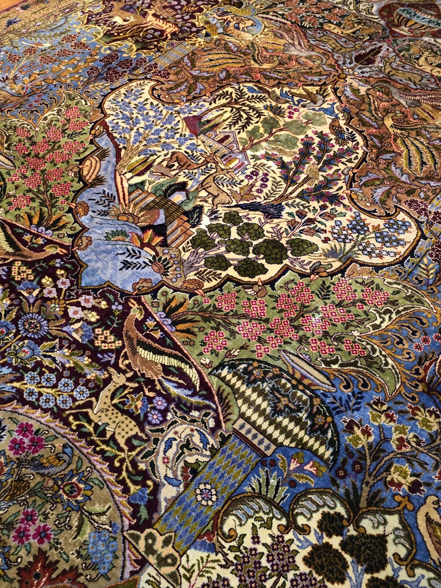 Dywan Kashmar Zirkhaki 300x390 cm, niebieski czerwony zielony złoty biały różowy, wełna bawełna, Iran, lata 40. - 397061