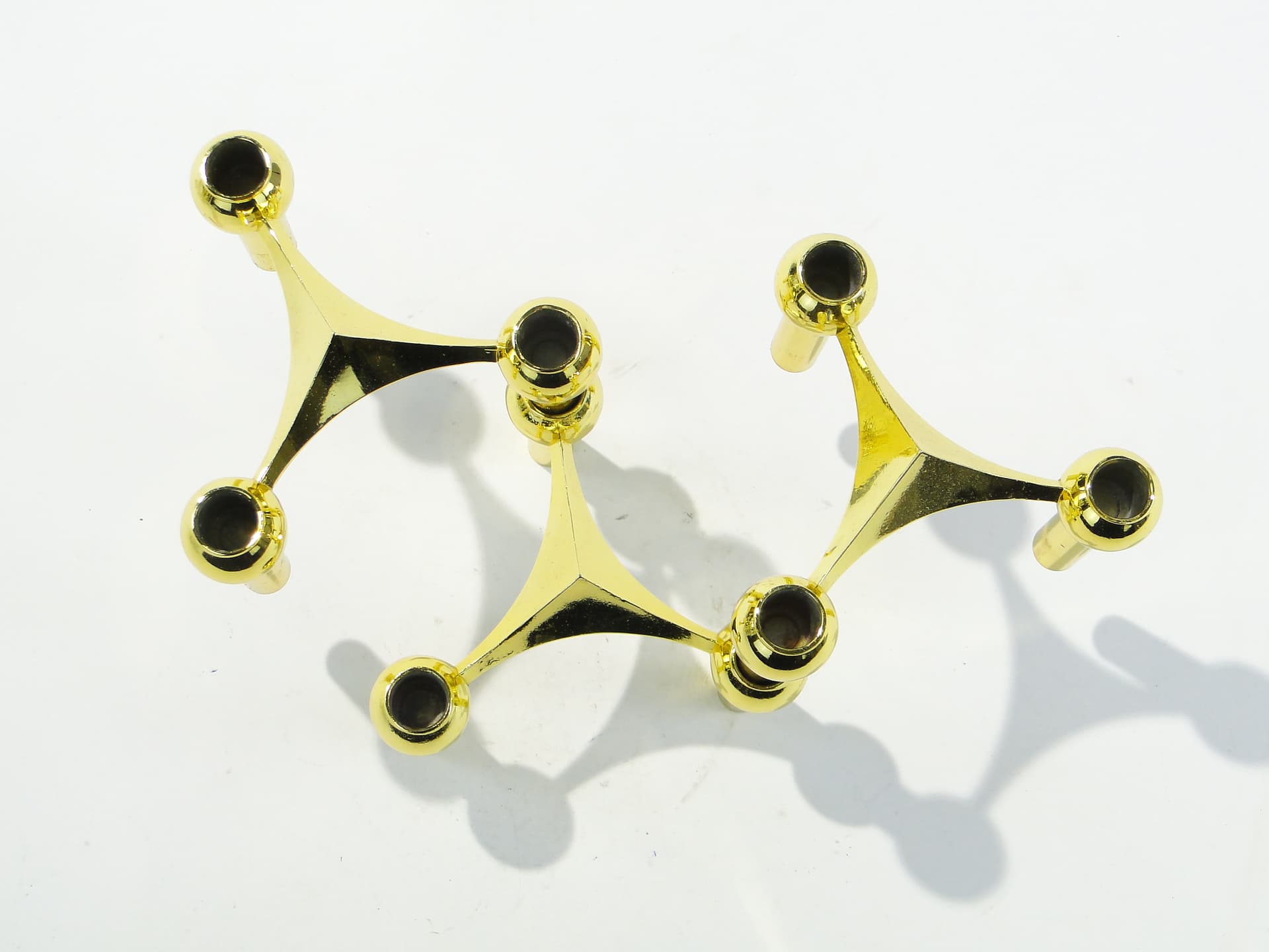 Set of 12 candle holders STOFF Nagel, gold brass, by C. Stoffi & F. Nagel, Germany, 1960s. - 397148