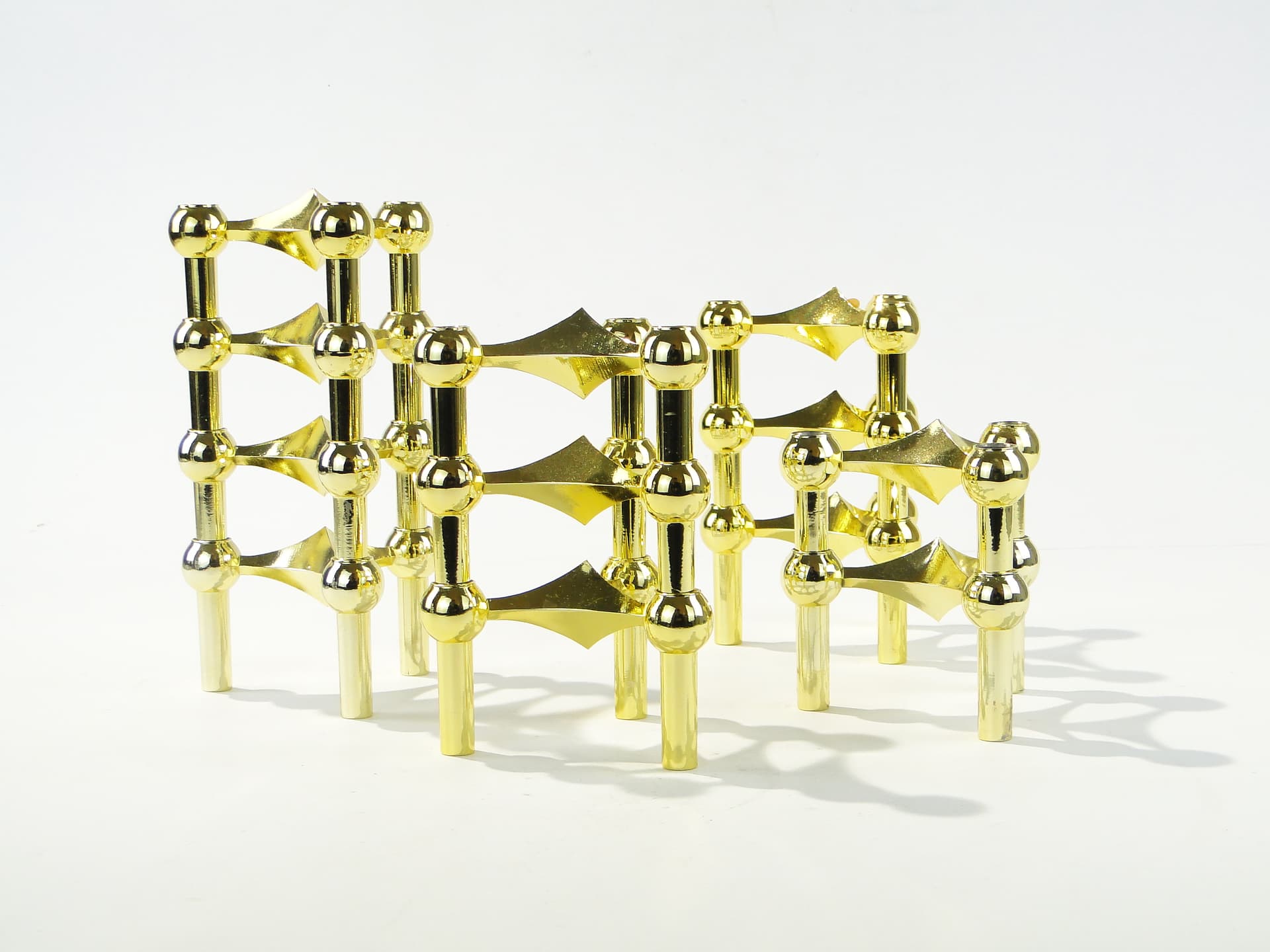 Set of 12 candle holders STOFF Nagel, gold brass, by C. Stoffi & F. Nagel, Germany, 1960s. - 397144