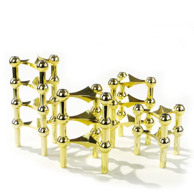 Set of 12 candle holders STOFF Nagel, gold brass, by C. Stoffi & F. Nagel, Germany, 1960s. - DIMENSION