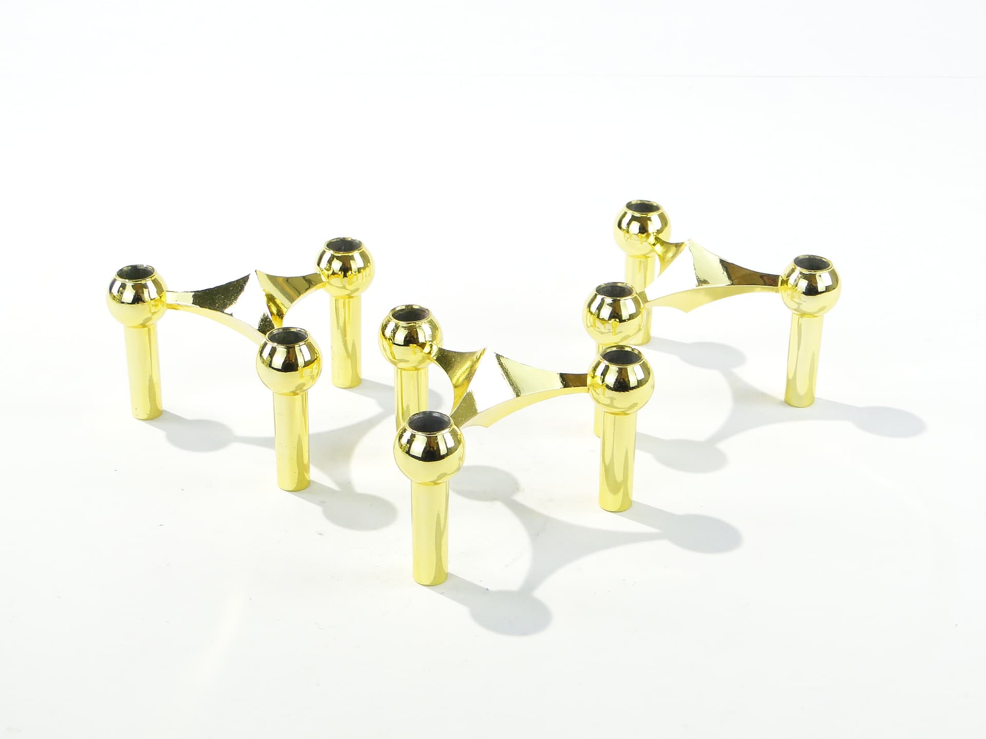 Set of 12 candle holders STOFF Nagel, gold brass, by C. Stoffi & F. Nagel, Germany, 1960s. - 397145