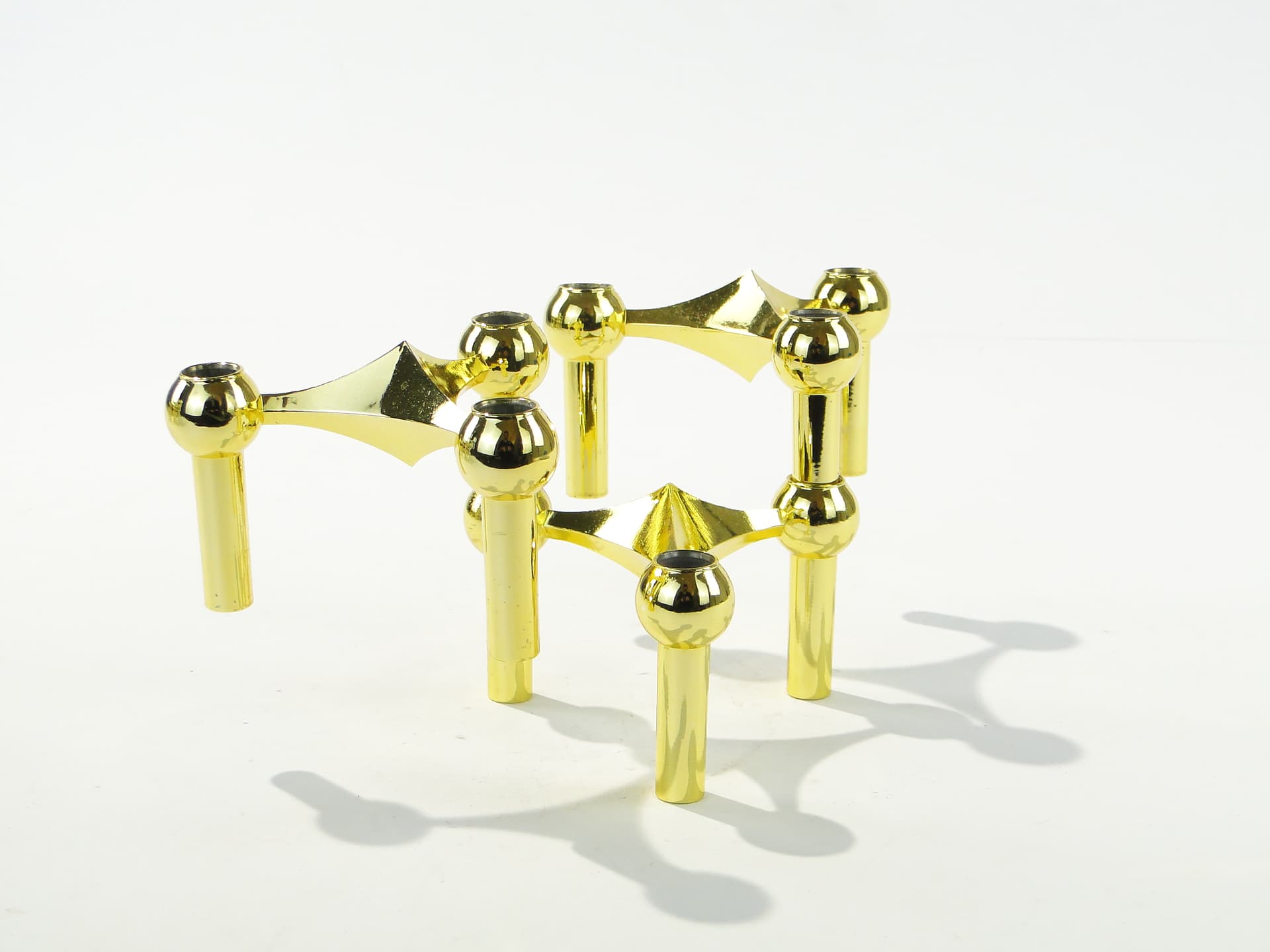 Set of 12 candle holders STOFF Nagel, gold brass, by C. Stoffi & F. Nagel, Germany, 1960s. - 397147