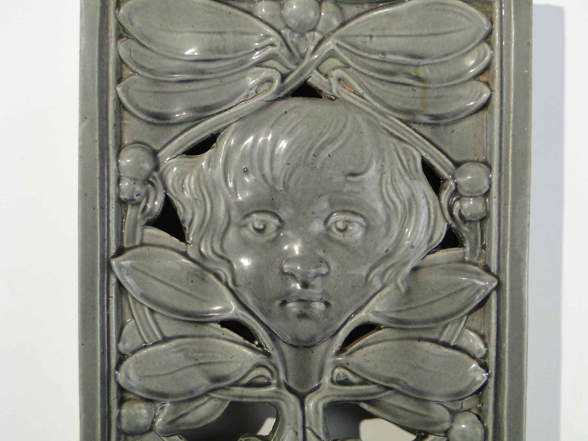 Art Nouveau Ventilation Tile, dove grey, ceramic, Europe, c. 1900 - 397152