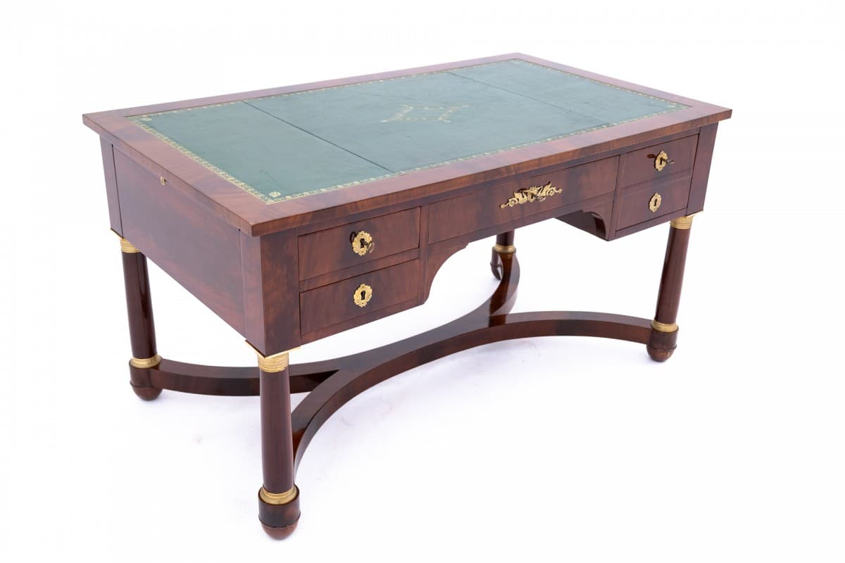 Biurko empire, mahoń brązowy, skóra zielona, brąz złoty, Francja, XIX w. - 397161