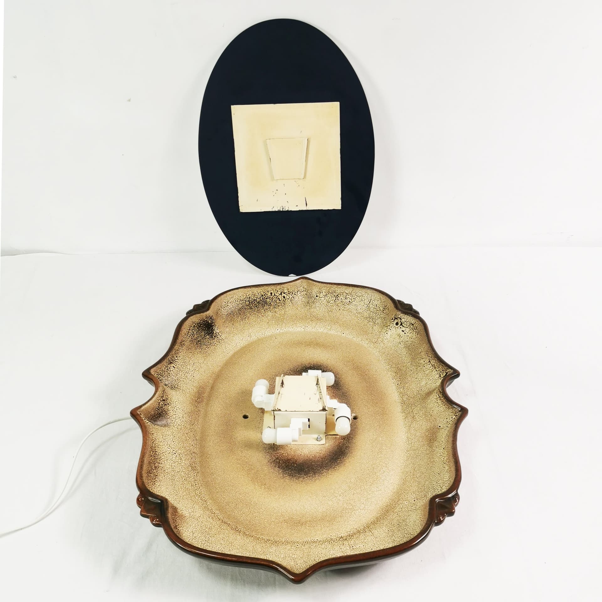 Wall mirror, beige brown ceramic, Pan Keramik, Germany, 1970s - 397206