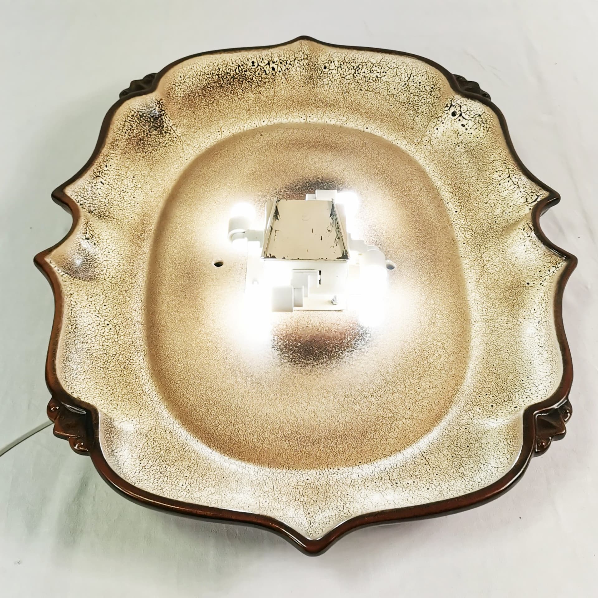 Wall mirror, beige brown ceramic, Pan Keramik, Germany, 1970s - 397210