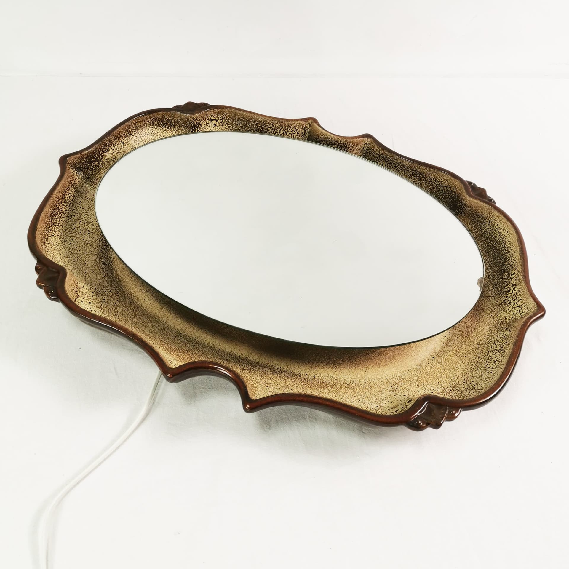 Wall mirror, beige brown ceramic, Pan Keramik, Germany, 1970s - 397205
