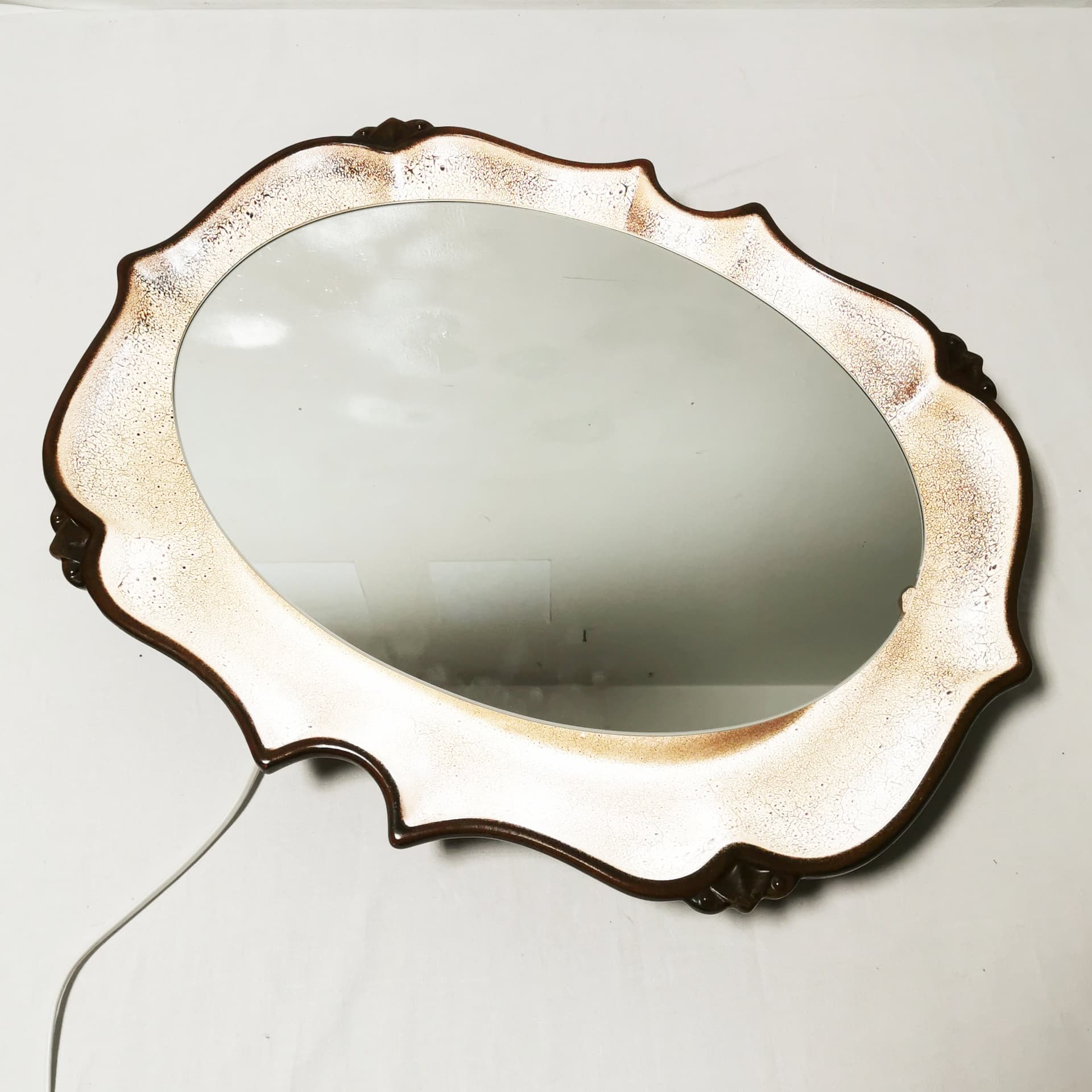 Wall mirror, beige brown ceramic, Pan Keramik, Germany, 1970s - 397216