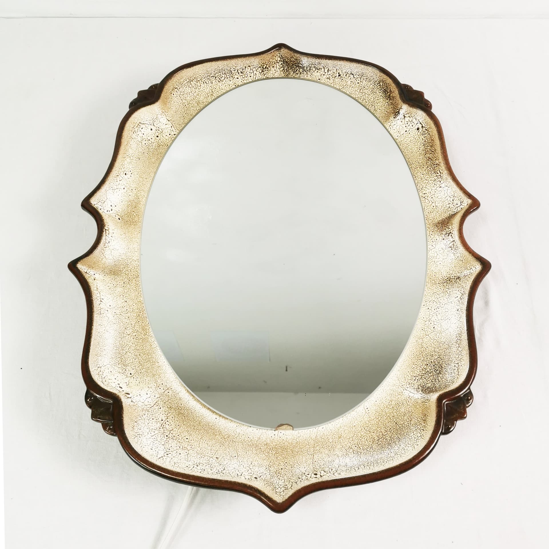 Wall mirror, beige brown ceramic, Pan Keramik, Germany, 1970s - 397214