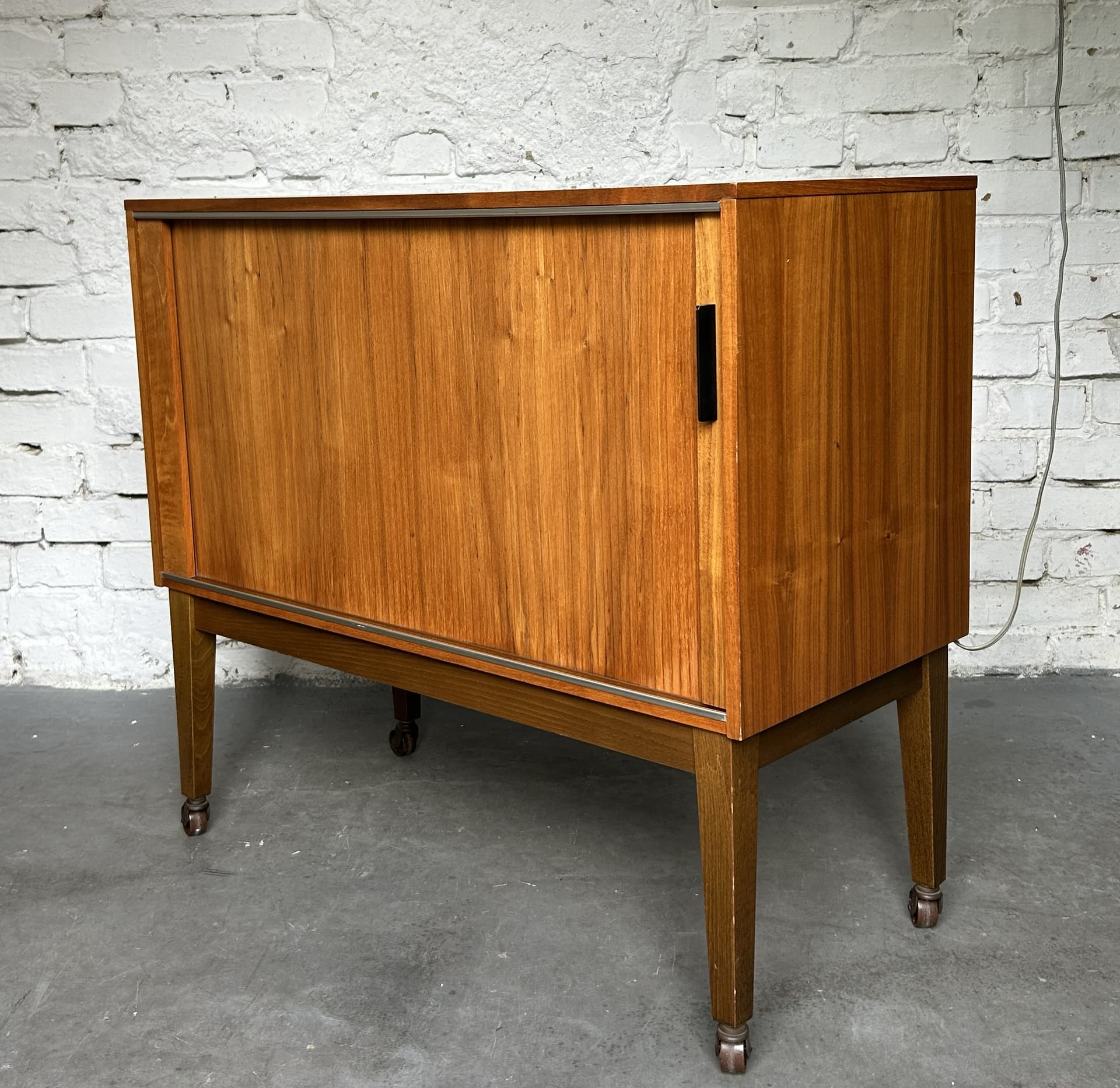 Bar cabinet, brown wood, black metal, 1950s - 397318
